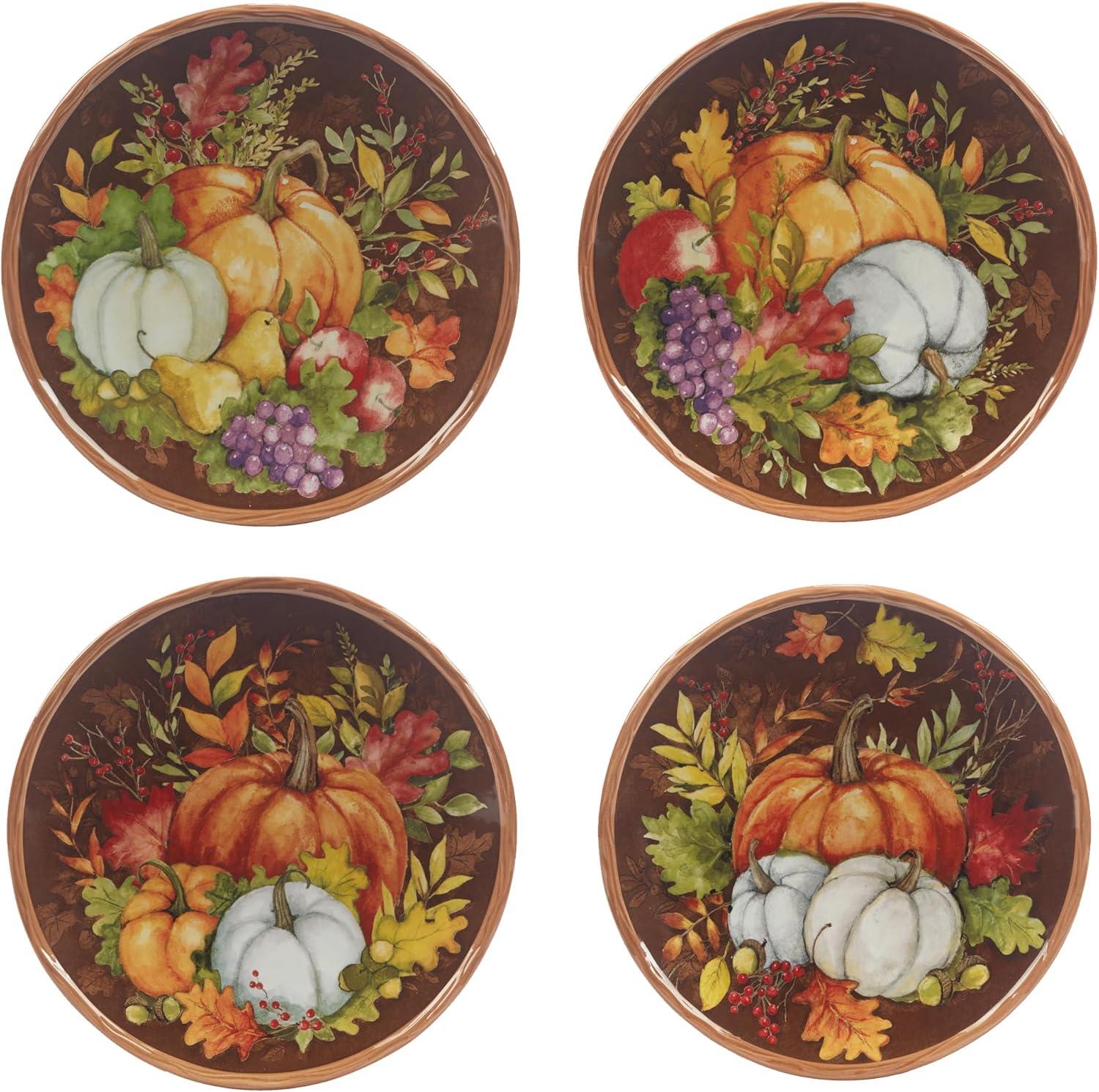 Harvest Blessings Hand-Painted Ceramic Fall Dessert Plates, Set of 4