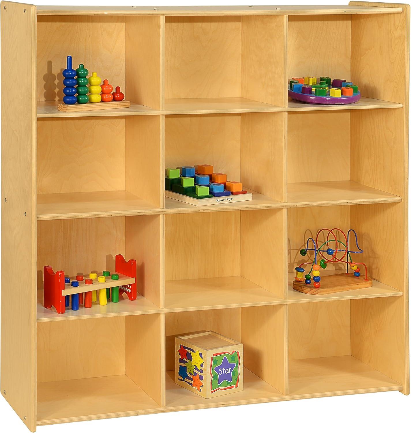 Contender 12 Big Cubby Storage Shelf, Montessori Cabinets for Organizing Art and Craft Supplies Hard Wood Cabinets