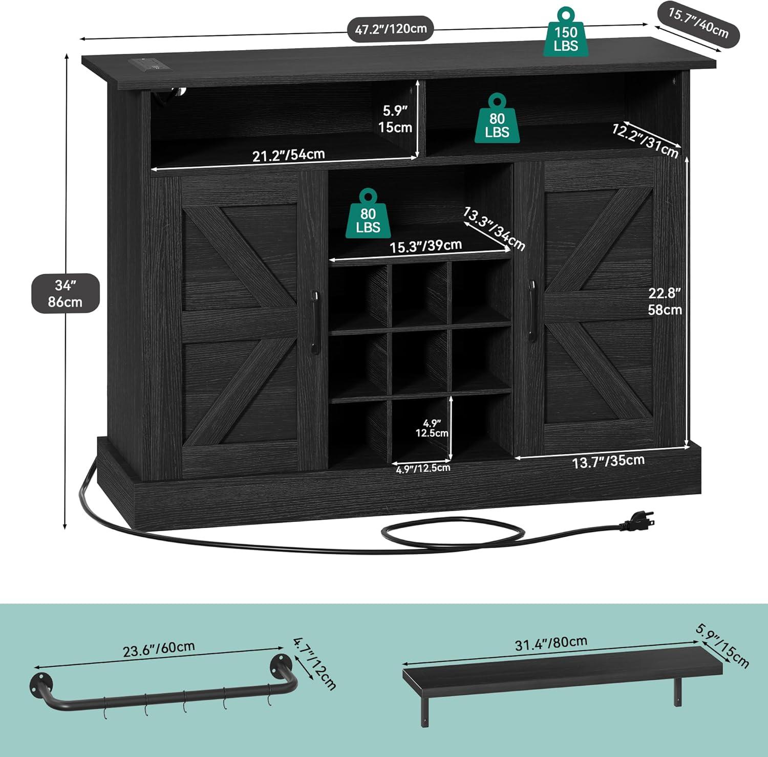 YITAHOME Sideboard Buffet Cabinet, 52" Farmhouse Coffee Bar with Power Outlet, Floating Shelves, Wine Storage for Kitchen & Living Room (White)