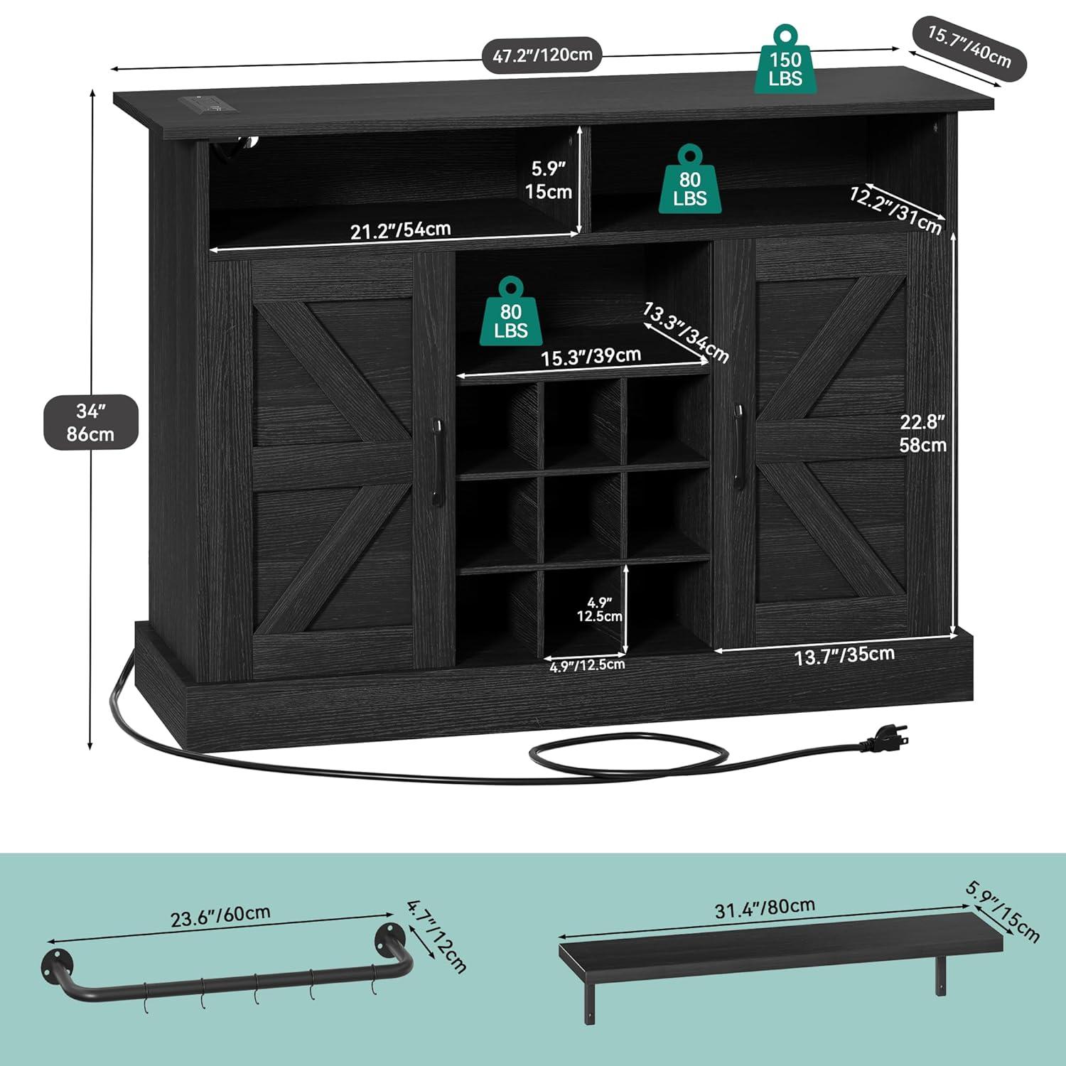YITAHOME Sideboard Buffet Cabinet, 52" Farmhouse Coffee Bar with Power Outlet, Floating Shelves, Wine Storage for Kitchen & Living Room (White)
