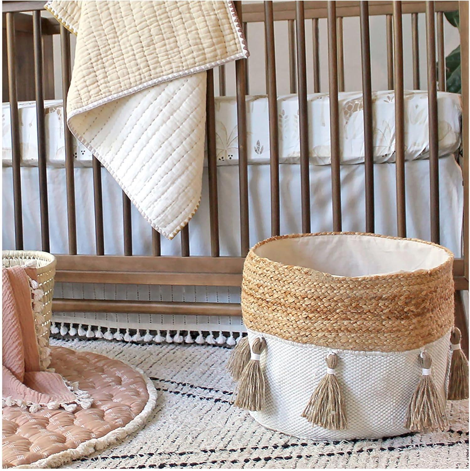 Crane Baby Cotton Canvas Storage Bin - Cotton and Jute Tassel