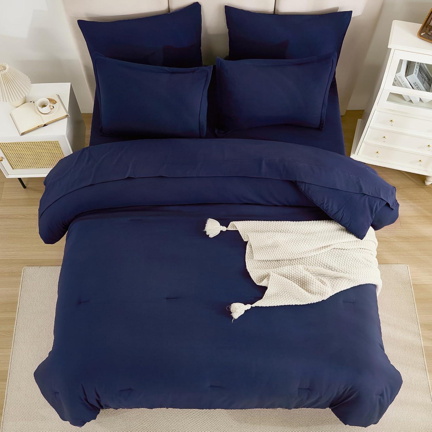 Navy Blue Queen Microfiber Down Alternative Bed Set