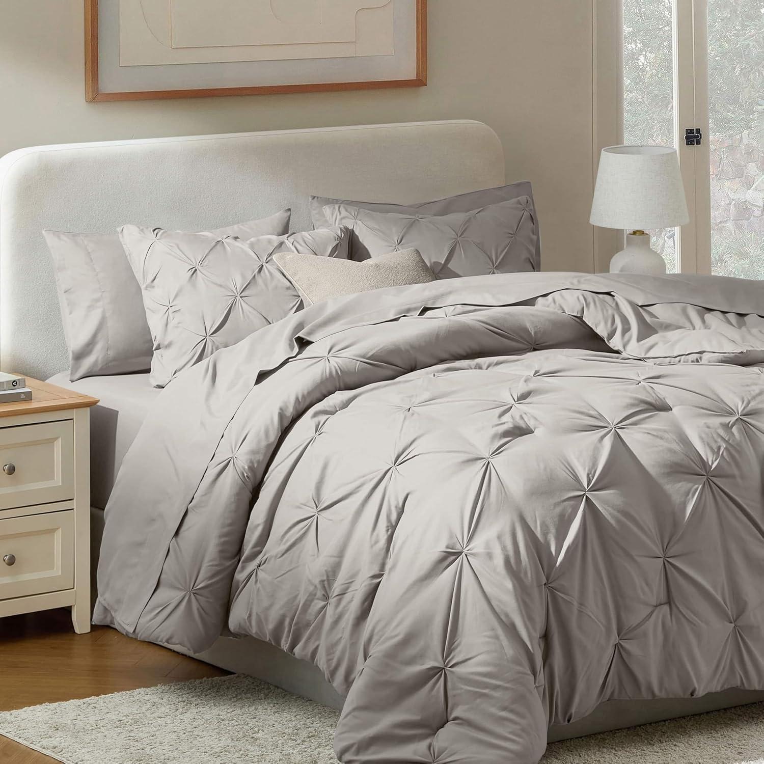 Full Gray Microfiber Pinch Pleat Bed in a Bag Set