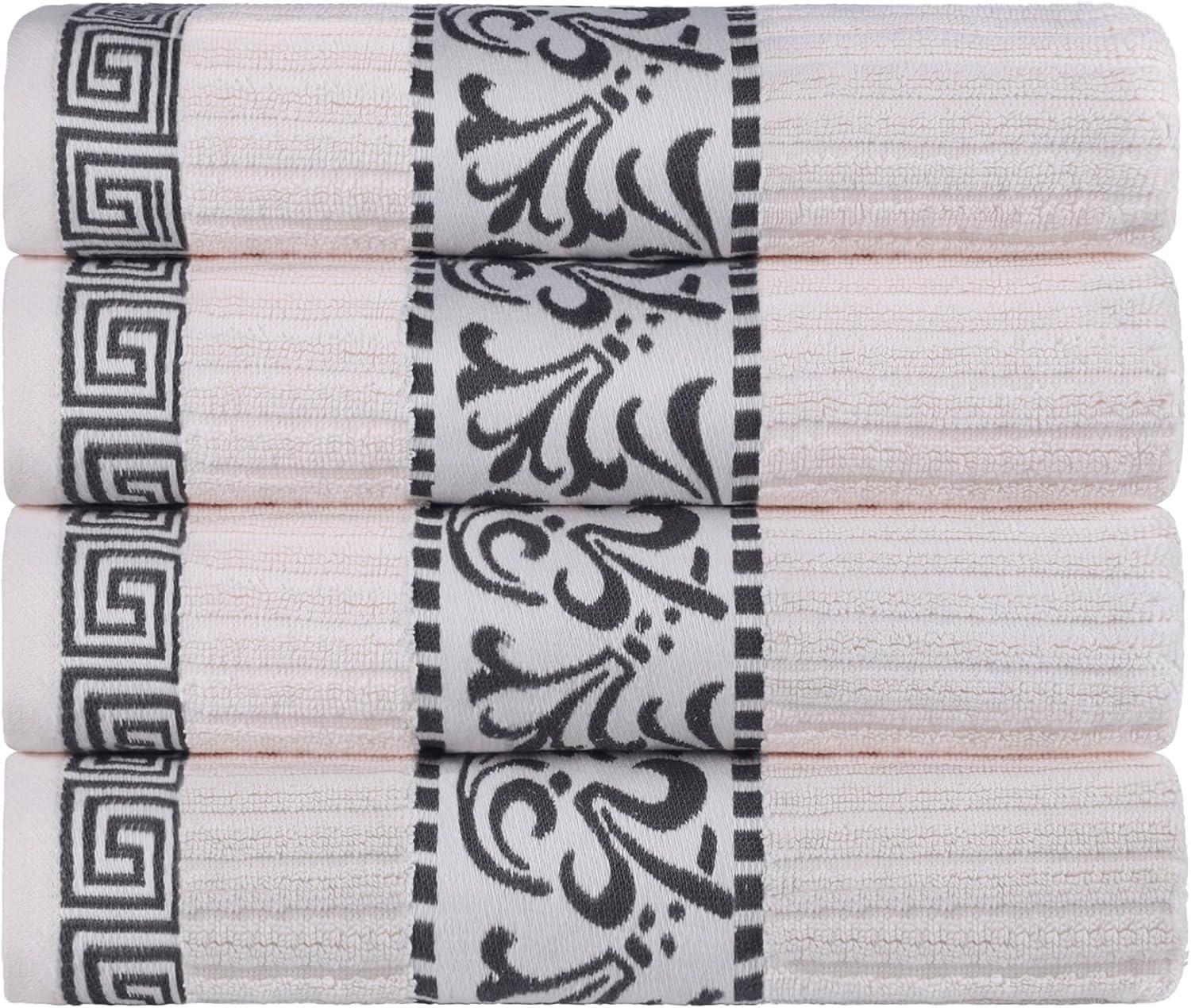 Superior Athens Cotton Greek Scroll Bath Towel Set of 4, Ivory-Gray