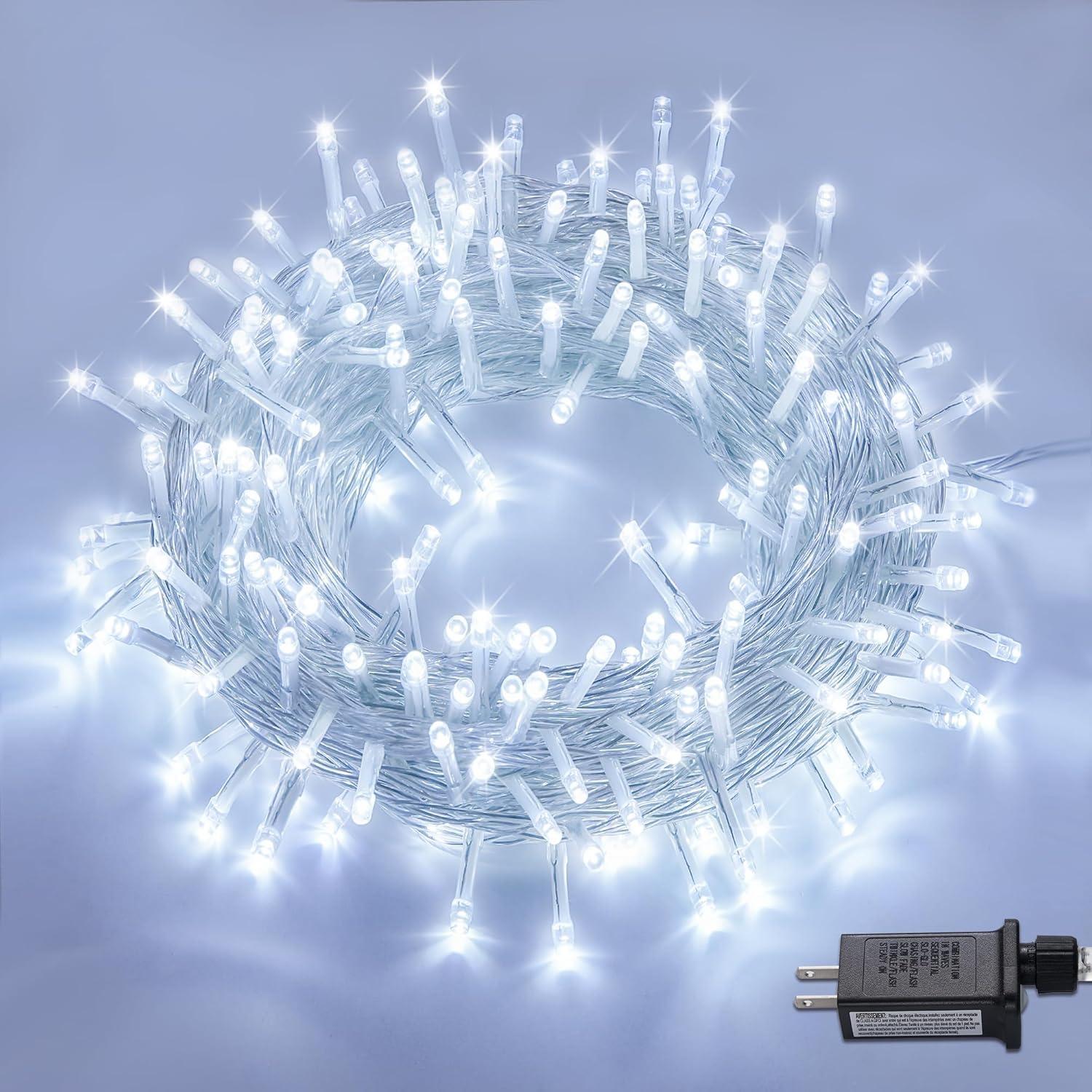Sinhoon 100 LED Twinkle Fairy Light String 33 Feet 8 Modes White & Tail Plug Holiday Decoration