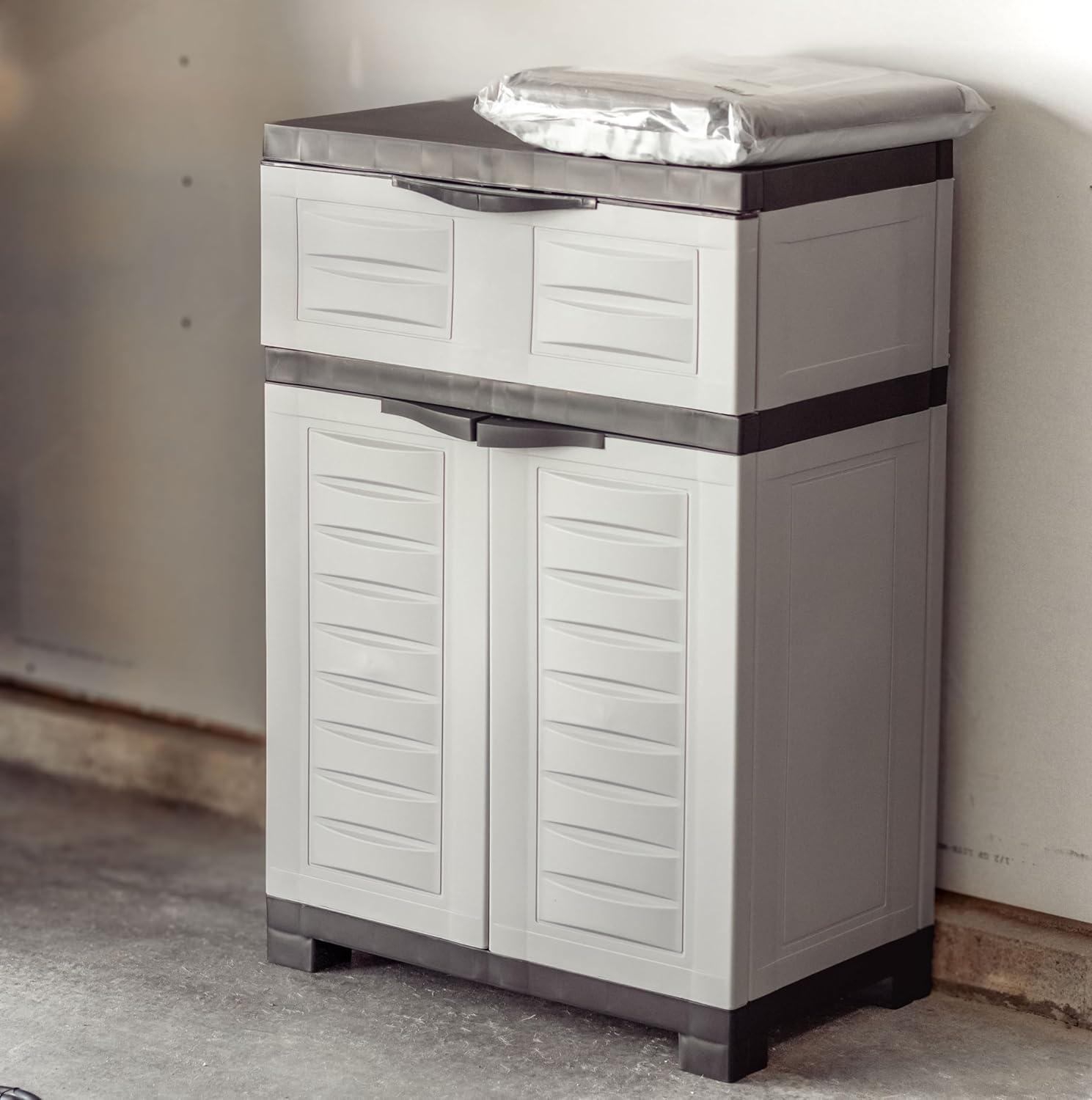 Sunnydaze Versatile Plastic Storage Cabinet with Adjustable Shelf - Gray with Charcoal Trim - 34.5"