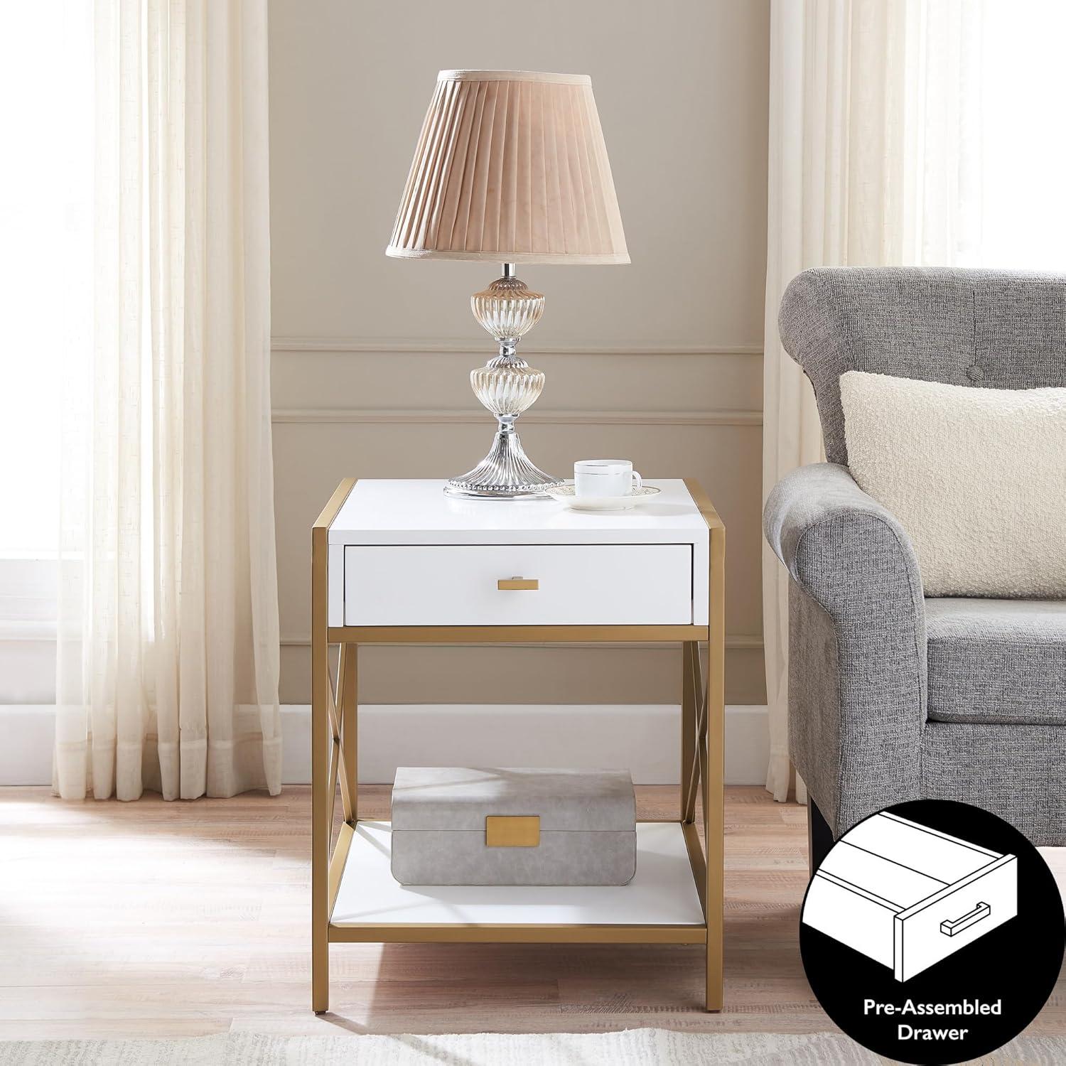 Leick Home 9206-WTGL Claudette Mixed Metal and Wood Drawer End Table, White/Gold