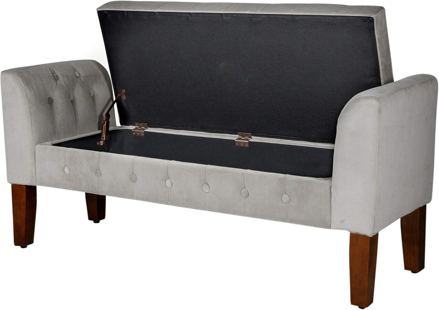 HomePop Velvet Tufted Storage Bench and Settee, 50"W x 18"D x 23"H, Light Gray