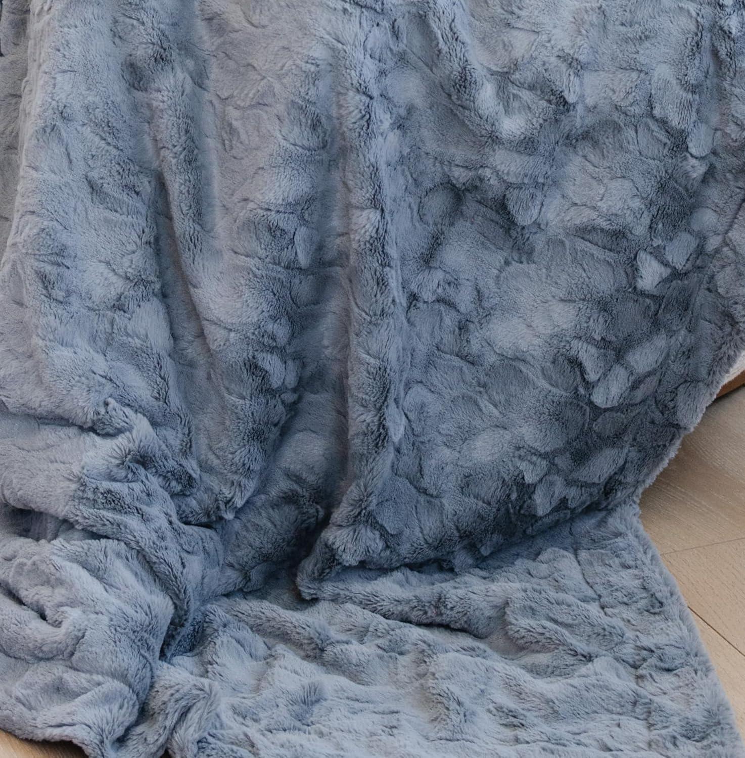 Large Gray Reversible Faux Fur Throw Blanket