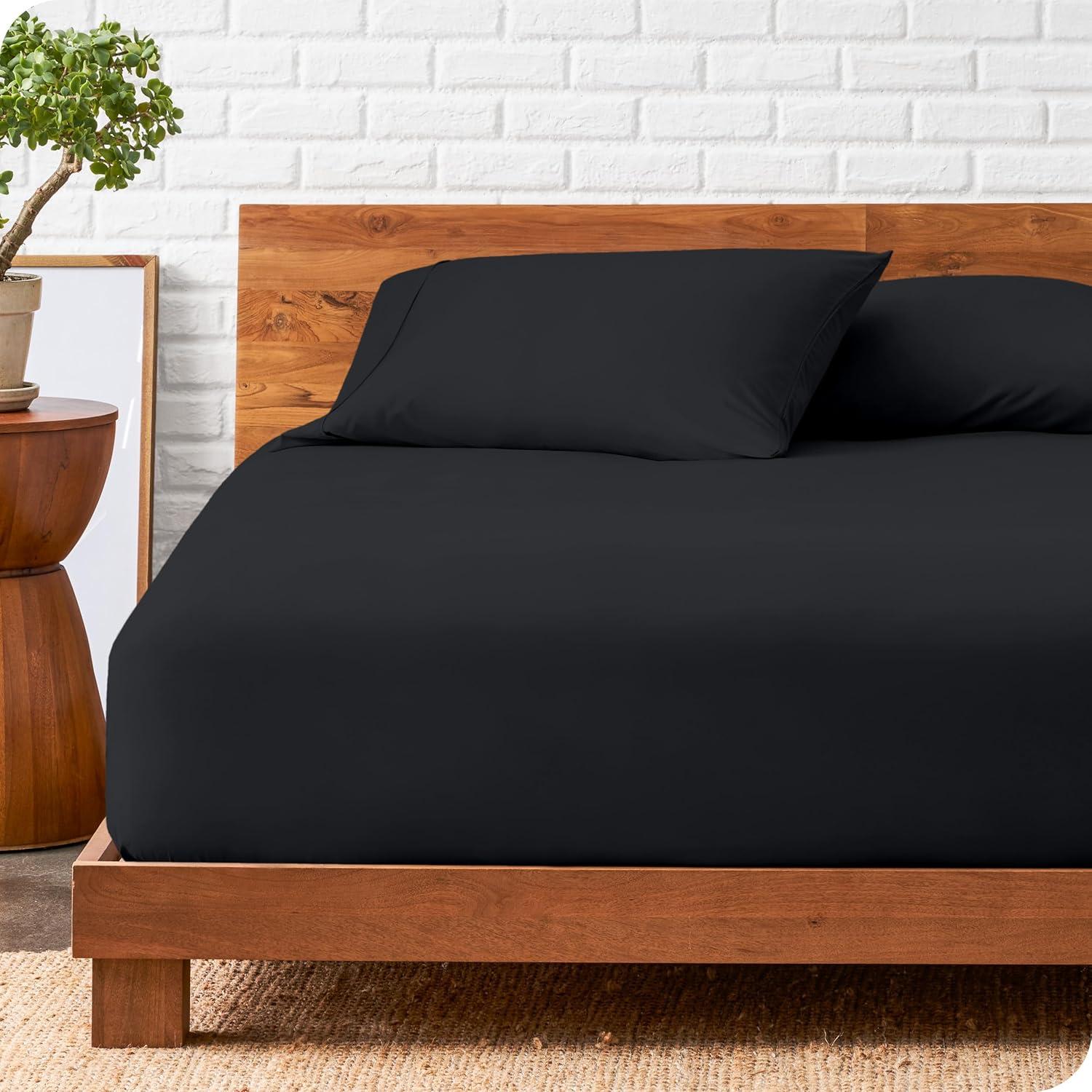 Bare Home Ultra-Soft Fitted Sheet + Pillowcase Set - Premium 1800 Collection - Deep Pocket - Queen, Black