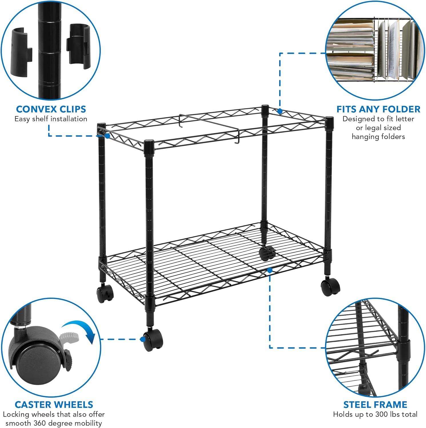 Mount-It! Mobile Rolling File Folder Cart with Wheels | Single Tier with Storage Rack and Locking Casters | Fits Letter and Legal Size Filing Folders