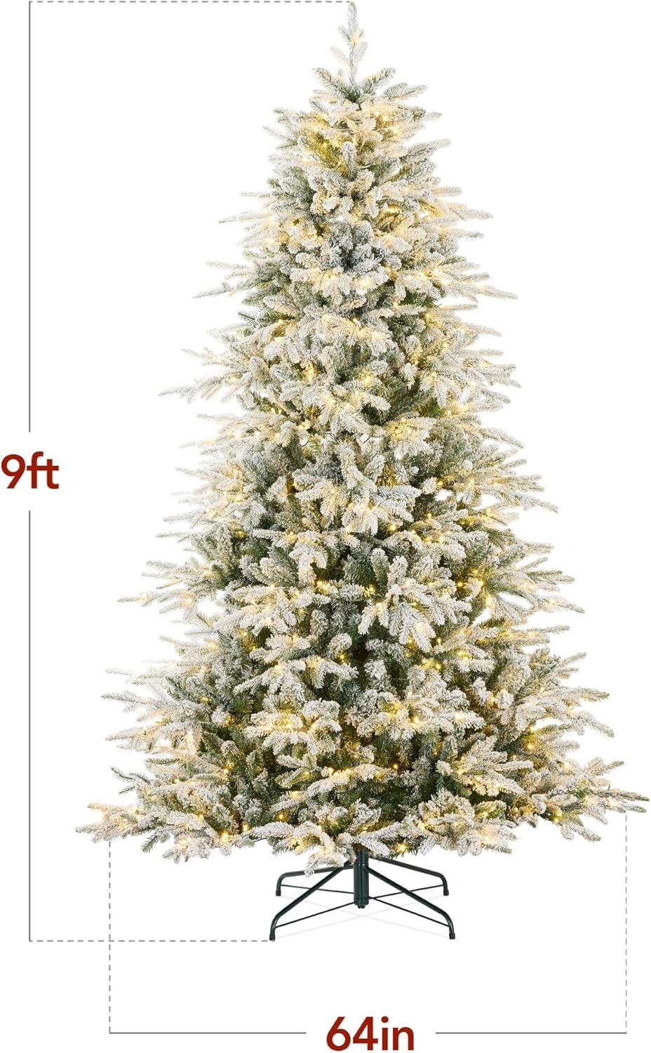 Best Choice Products Pre-Lit Flocked Full Aspen Noble Fir Christmas Tree w/ 2-in-1 Glowing LEDs