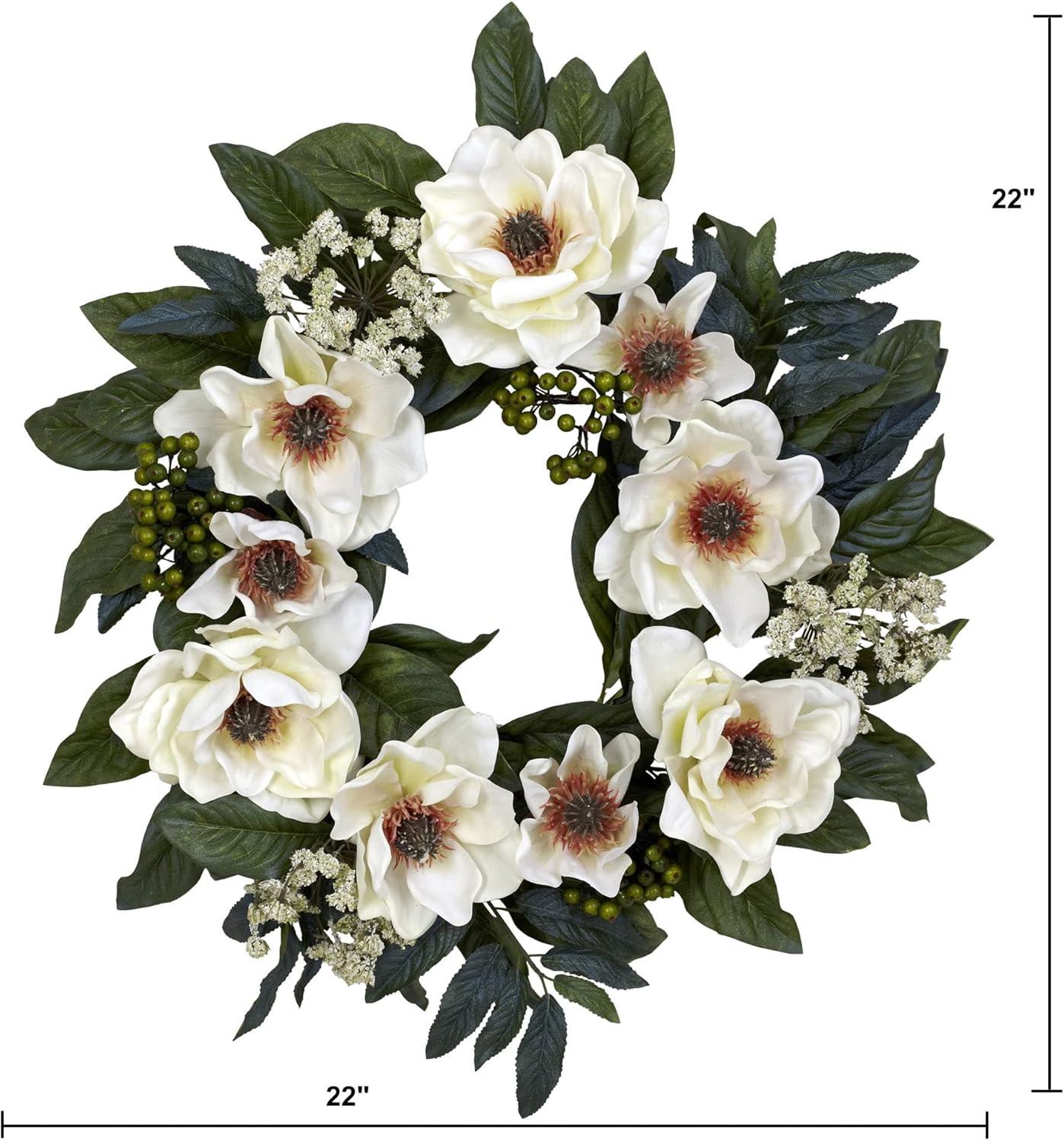 Nearly Natural 22 in. Magnolia Wreath