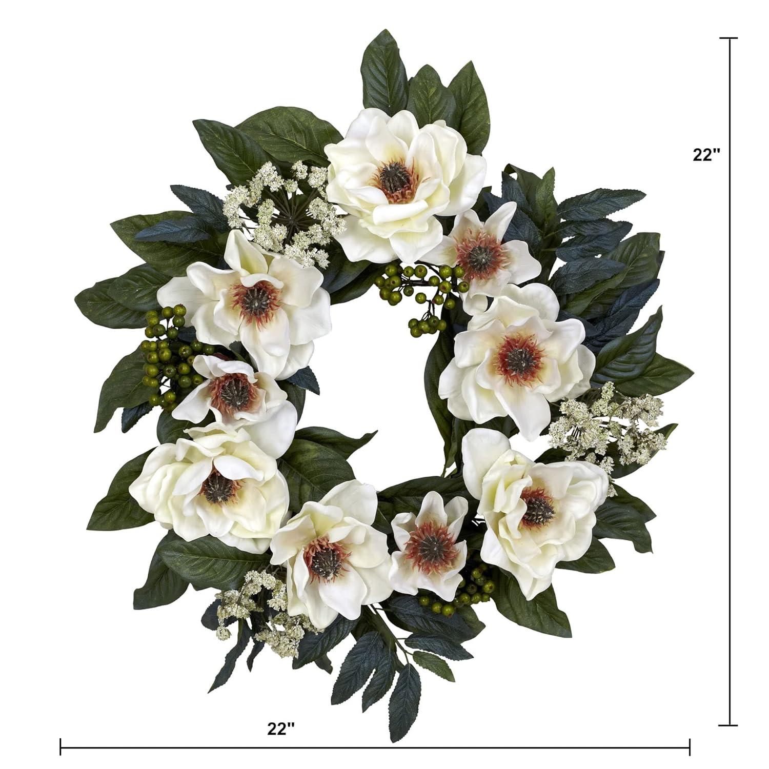Nearly Natural 22-in Magnolia Wreath