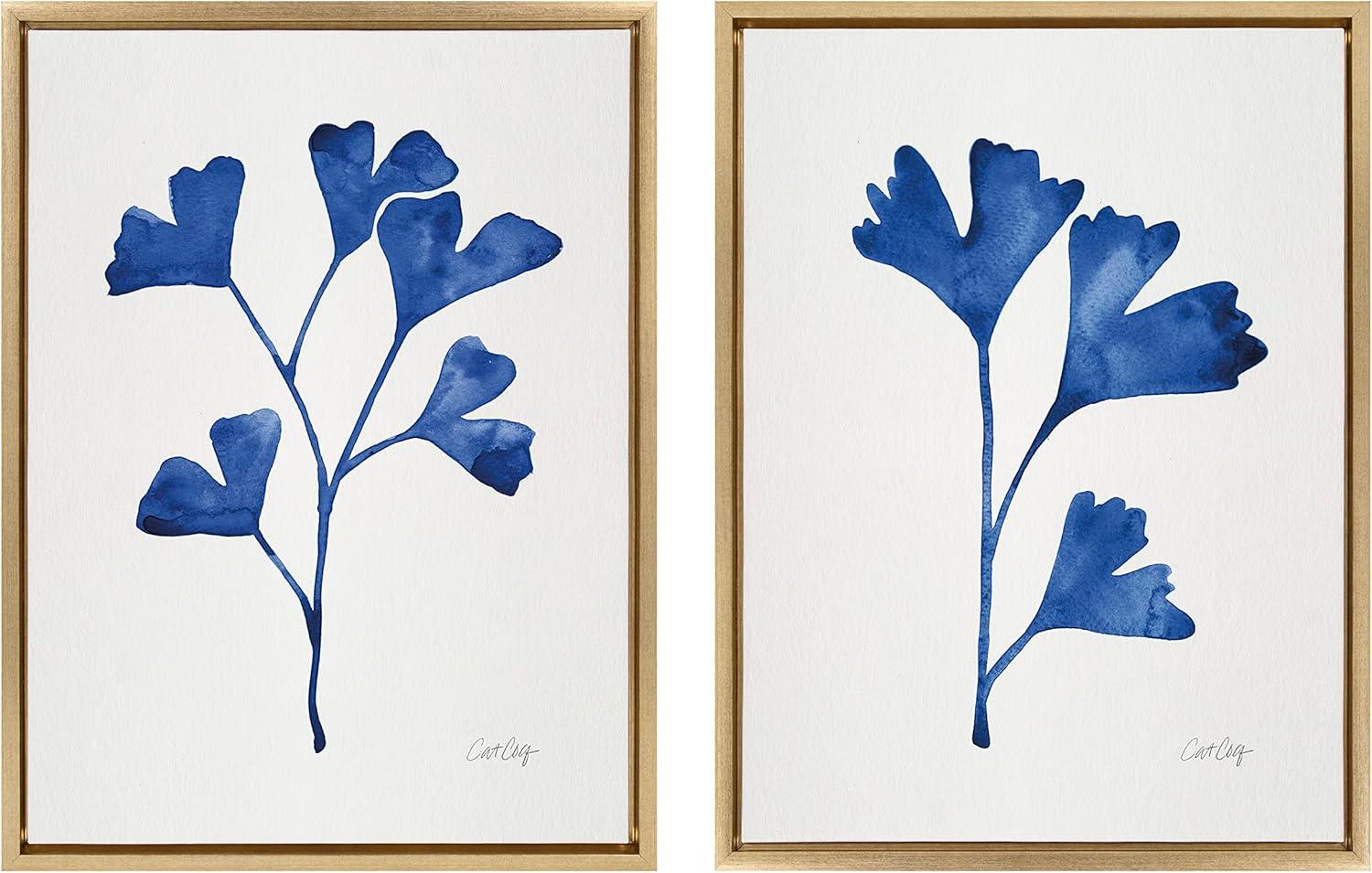 Kate and Laurel Sylvie Navy Ginkgo and Navy Ginkgo Trio Framed Canvas by Cat Coquillette