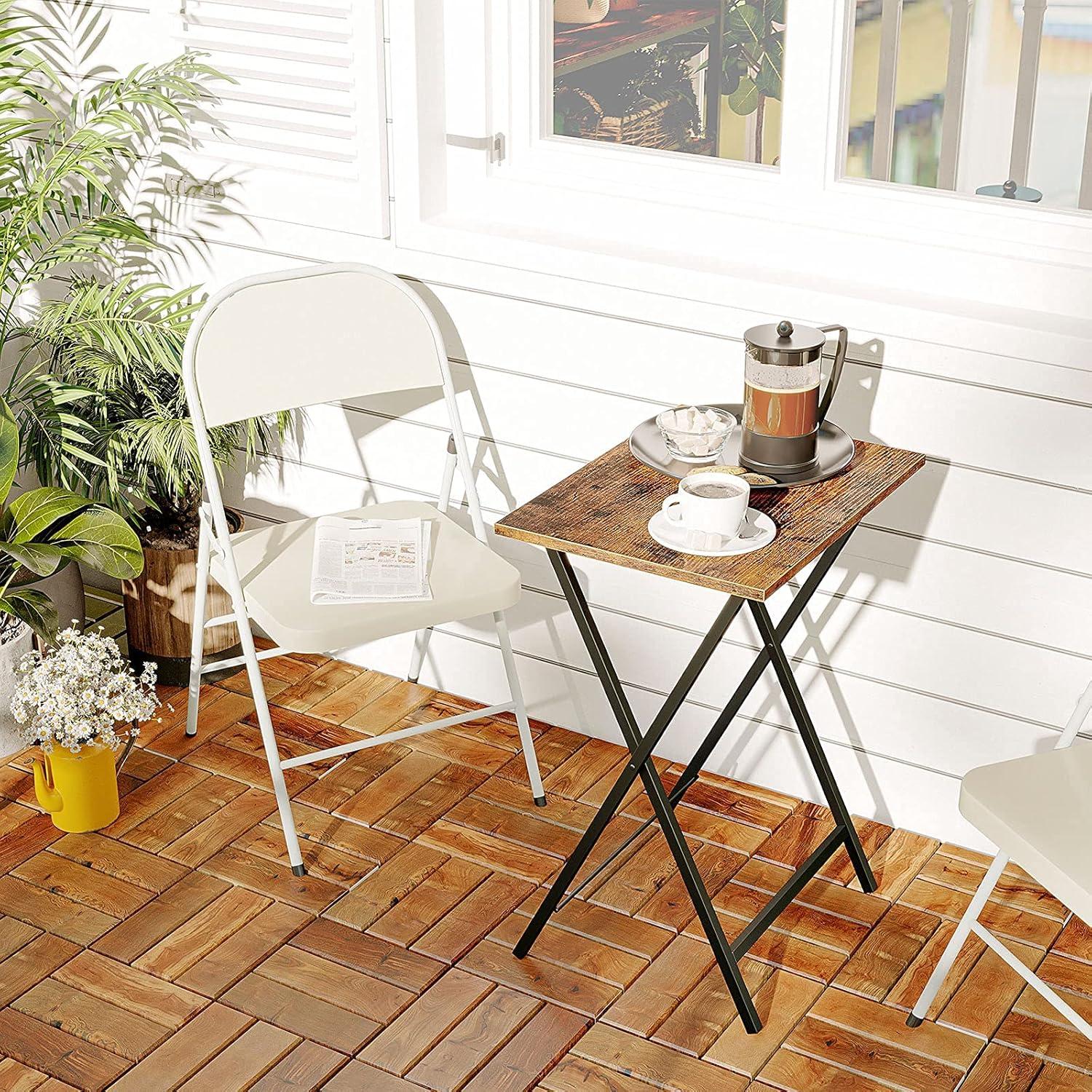 Rustic Brown and Black Folding TV Tray Table with Metal Frame