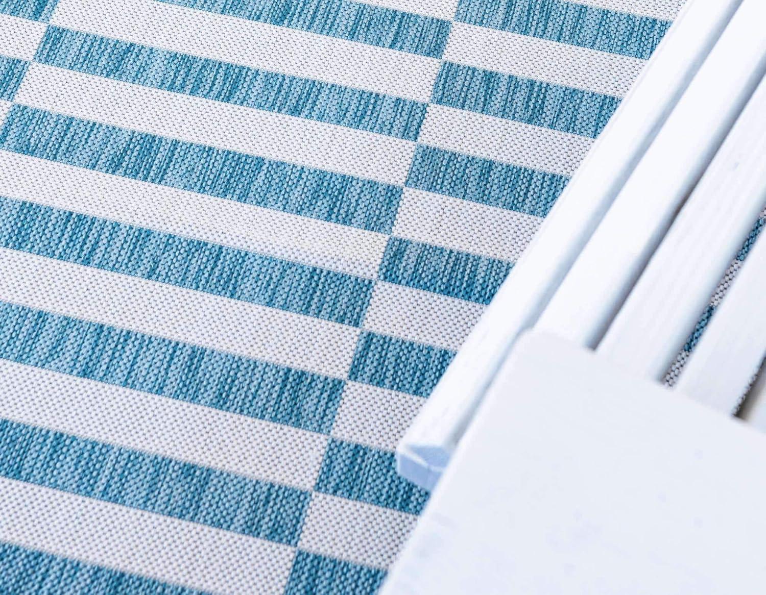 Unique Loom 4' 1 x 6' 1 Rectangle Indoor/Outdoor Striped Light Aqua Area Rug