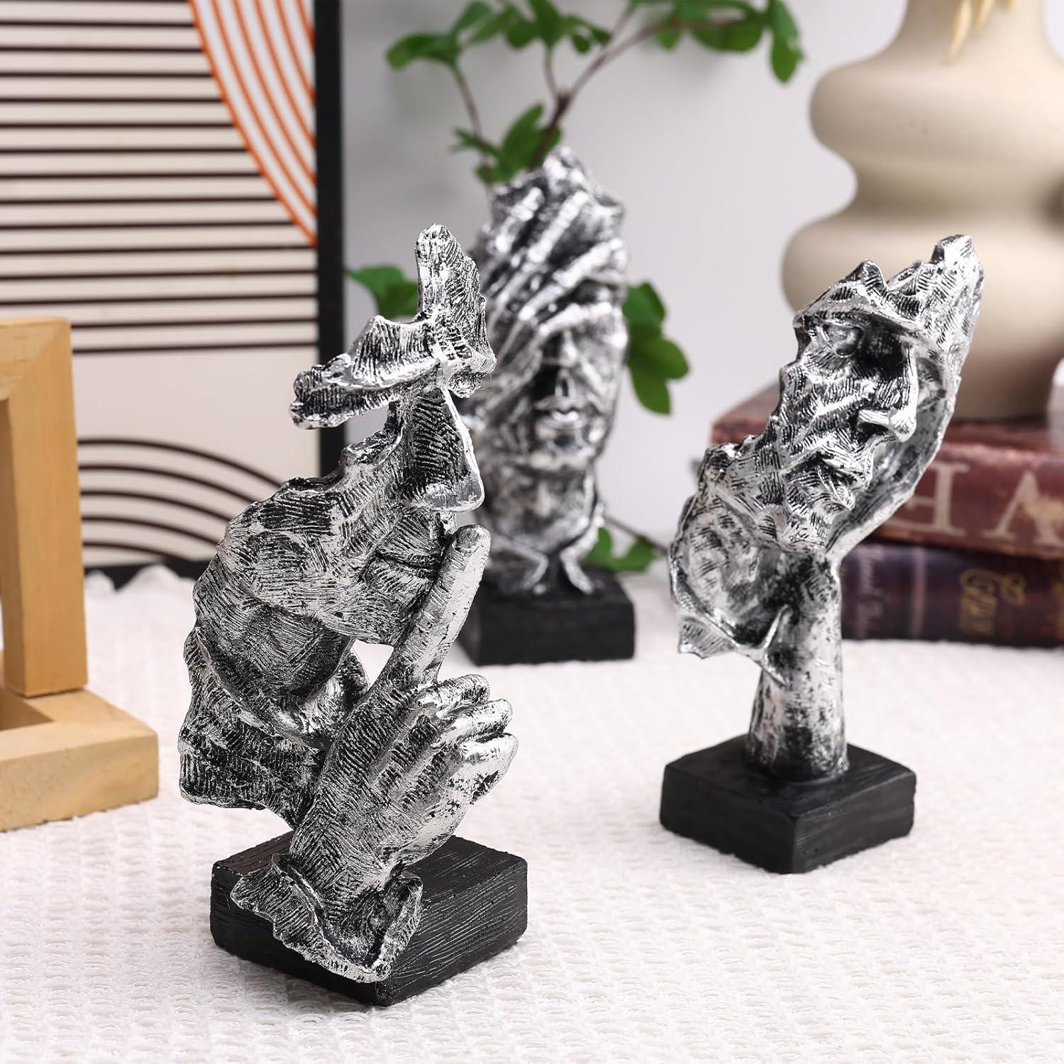 Abstract Resin Thinker Statue Set in Gray