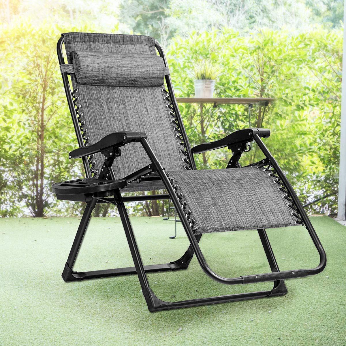 Arlmont & Co. Zero Gravity Chair Set of 2, Outdoor Folding Lounge W/Detachable Headrest & Holder Tray, Adjustable Textilene Lawn Reclining, No Assembly Required, for Patio, Backyard, Garden, Poolside,