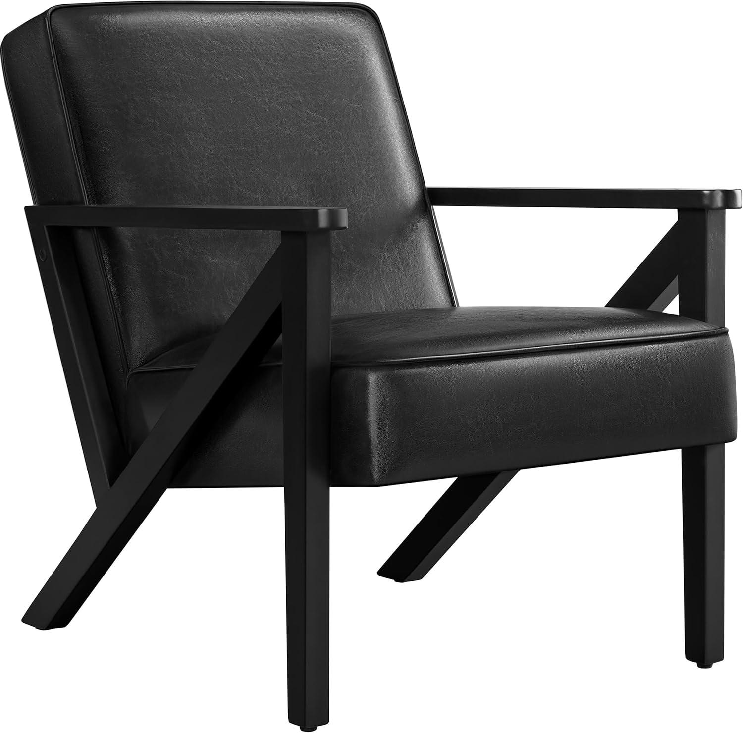 Yaheetech Faux Leather Armchair Accent Chair with Wood Legs for Living Room