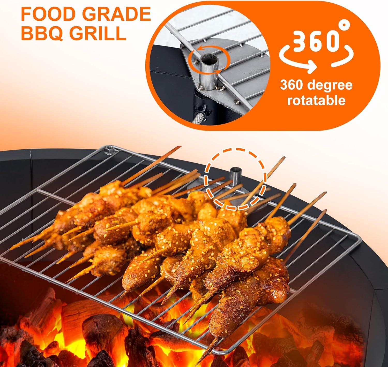 36 inch Outdoor Fire Pit Liner Round Solid Steel Fire Ring with Cooking Grate