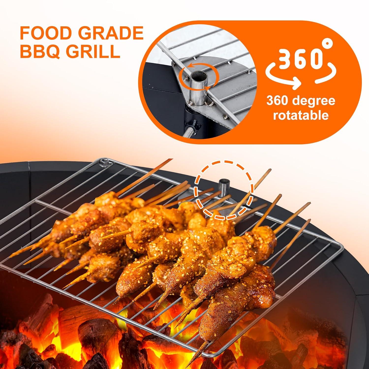 36 inch Outdoor Fire Pit Liner Round Solid Steel Fire Ring with Cooking Grate