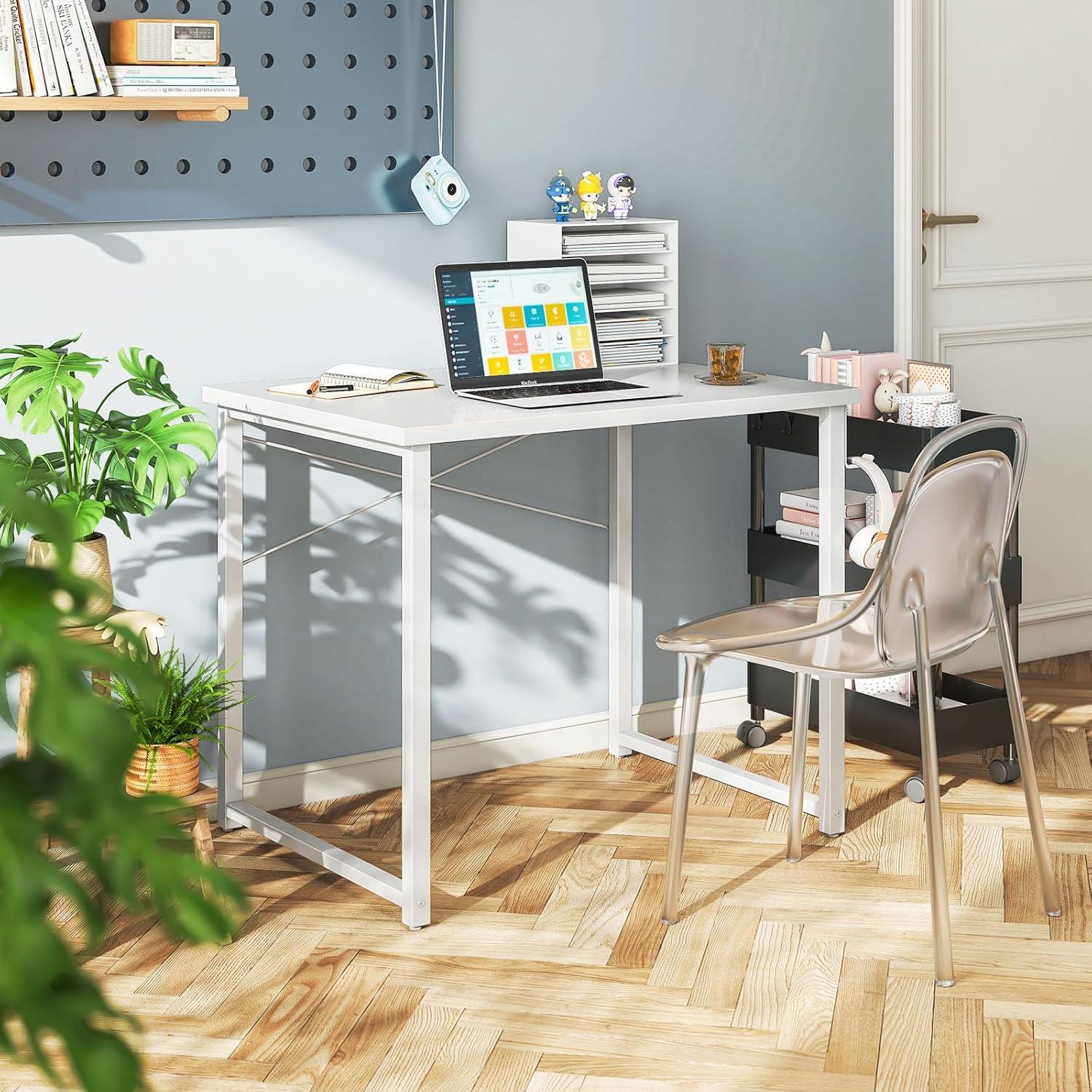 32 Inch White Wood Modern Rectangular Credenza Desk