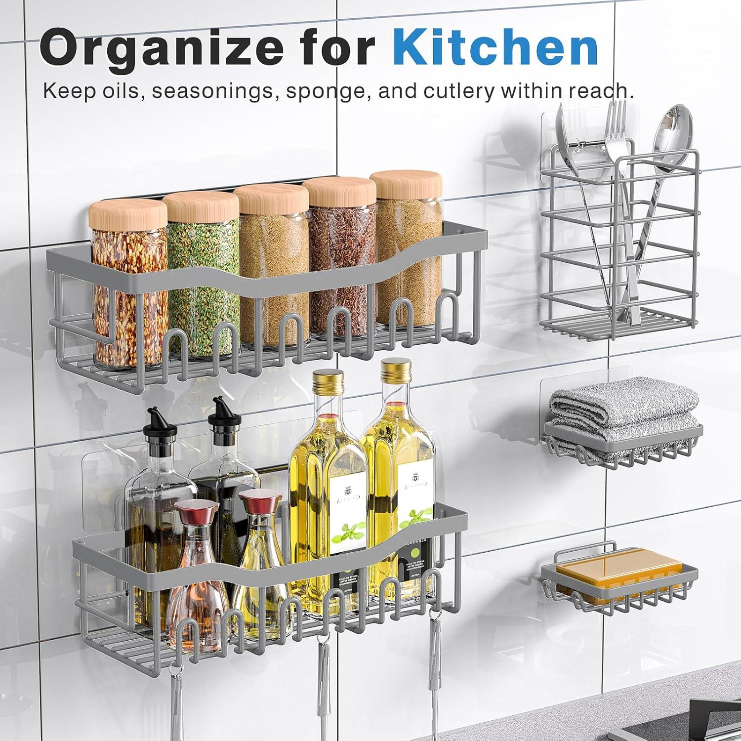 Shower Caddy 5 Pack,Adhesive Shower Organizer for Bathroom Storage&Home Decor&Kitchen,No Drilling,Large Capacity,Rustproof Stainless Steel Bathroom Organizer,Shower Shelves for Inside Shower-Standard