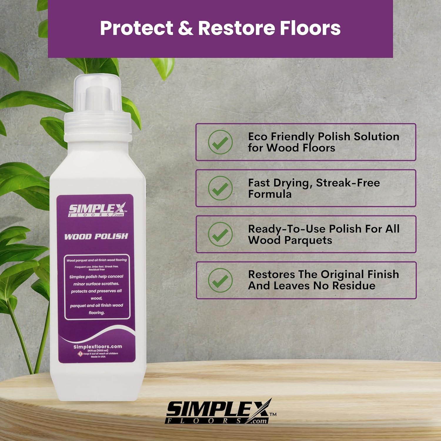 Simplex Floors Polish Solution for Hardwood Floors, Wood Parquets & Oil Finish Flooring, 34 fl.oz