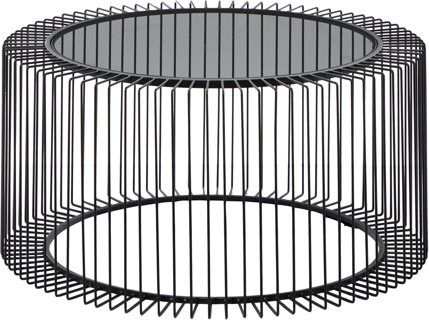Modern Black Open Wire Frame 32" Round Glass Coffee Table