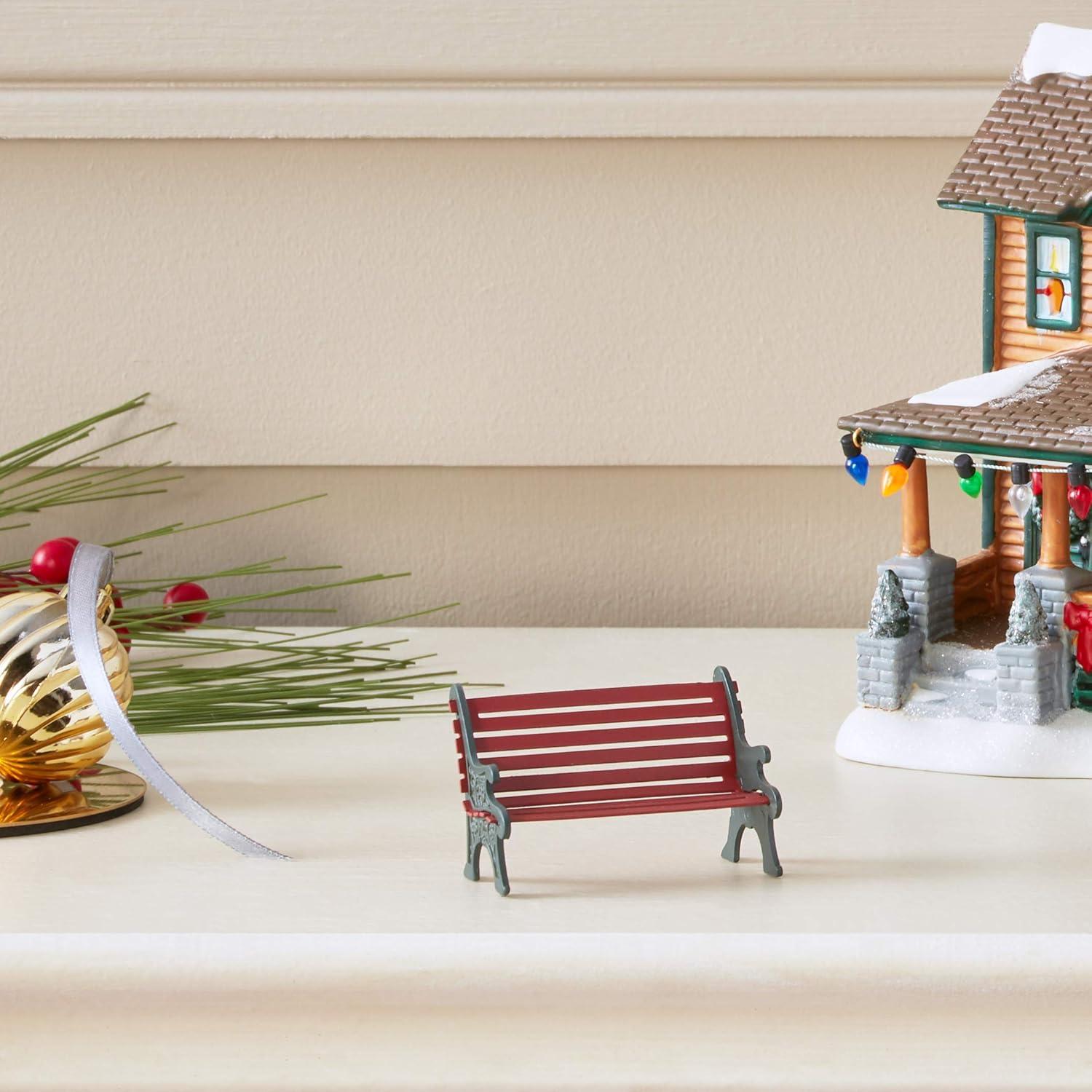 Village Décor Accessory Red Wrought Iron Park Bench 2.25in H