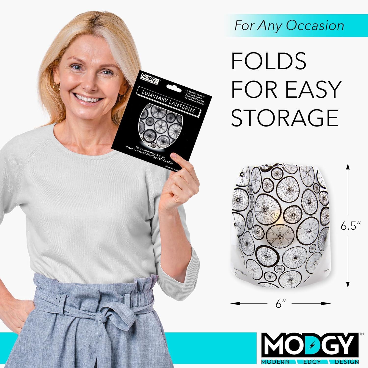 MODGY Luminary Lanterns 4-Pack - Floating LED Candles with Batteries Included - Luminaries are Great for Weddings, Parties, Patios & Celebrations of All Kinds (Spoke)