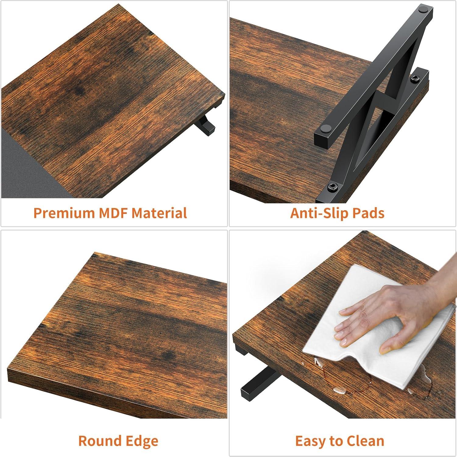 Large Rustic Brown and Black Wood Dual Monitor Stand with Storage