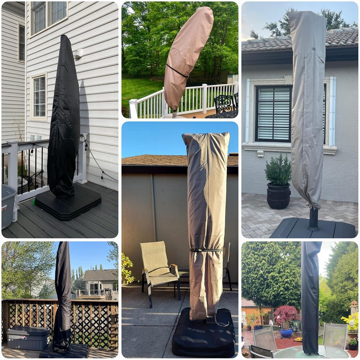 Umbrella Cover, 420D Waterproof Outdoor Patio Umbrella Cover For 8Ft To 12Ft Cantilever Offset Umbrella, Black