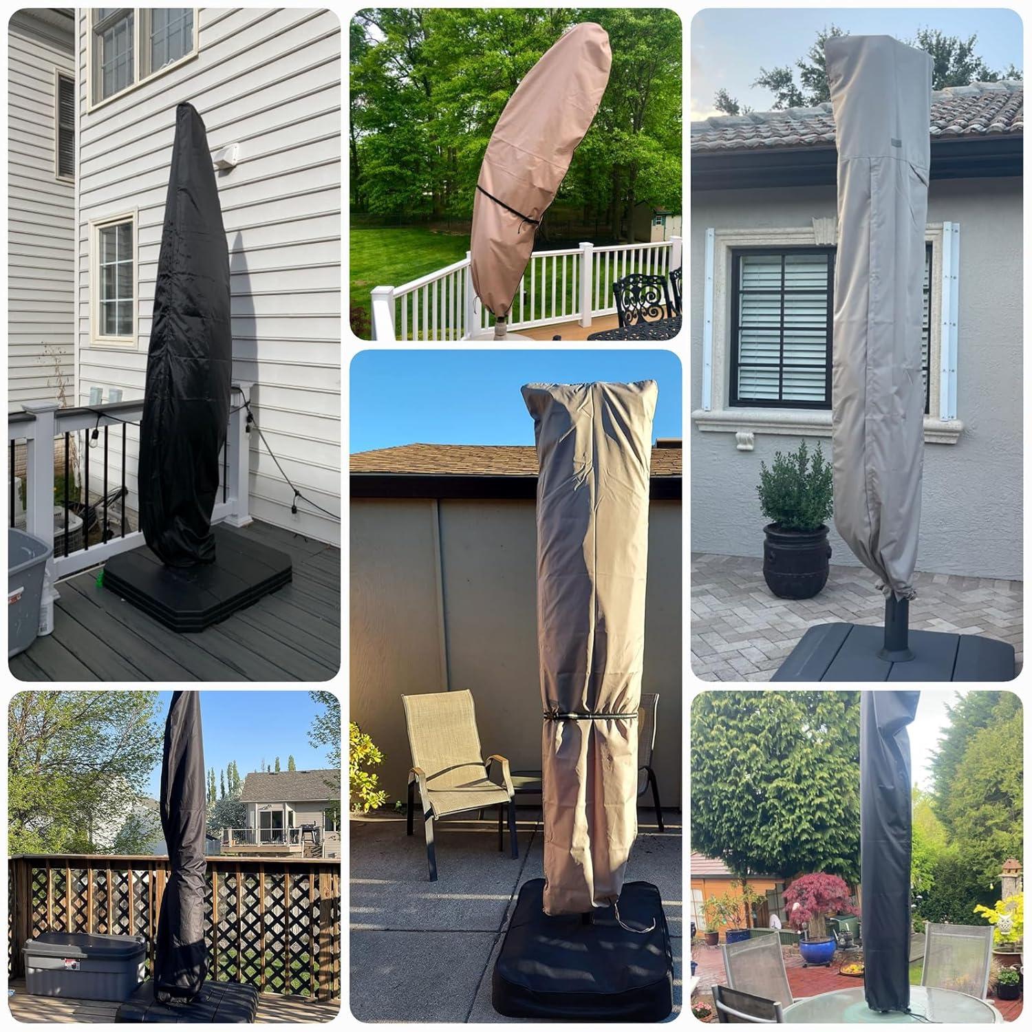 Umbrella Cover, 420D Waterproof Outdoor Patio Umbrella Cover For 8Ft To 12Ft Cantilever Offset Umbrella, Black