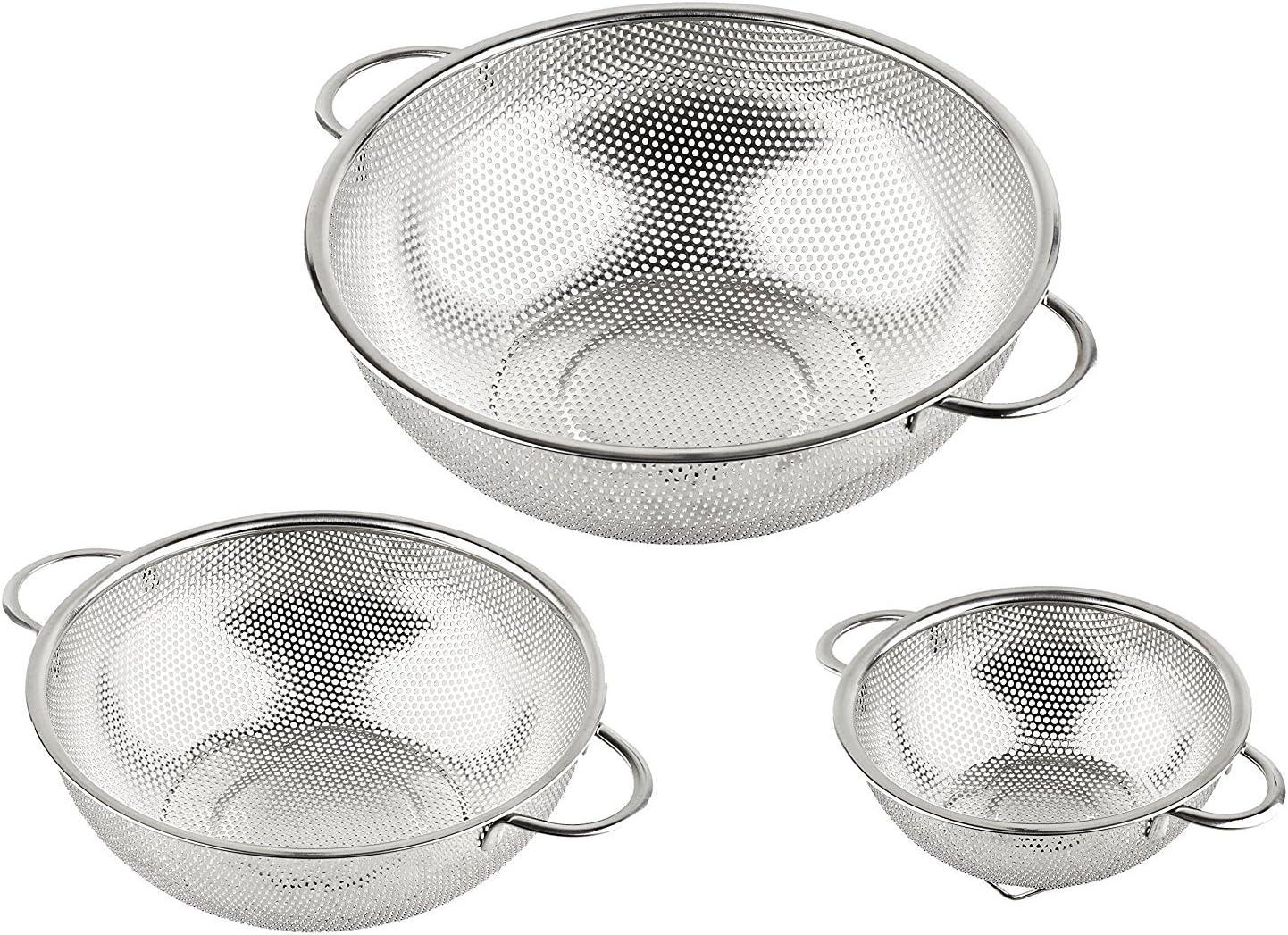 holm 3-Piece Stainless Steel Mesh Micro-Perforated Colander Set (1-Quart, 2.5-Qu