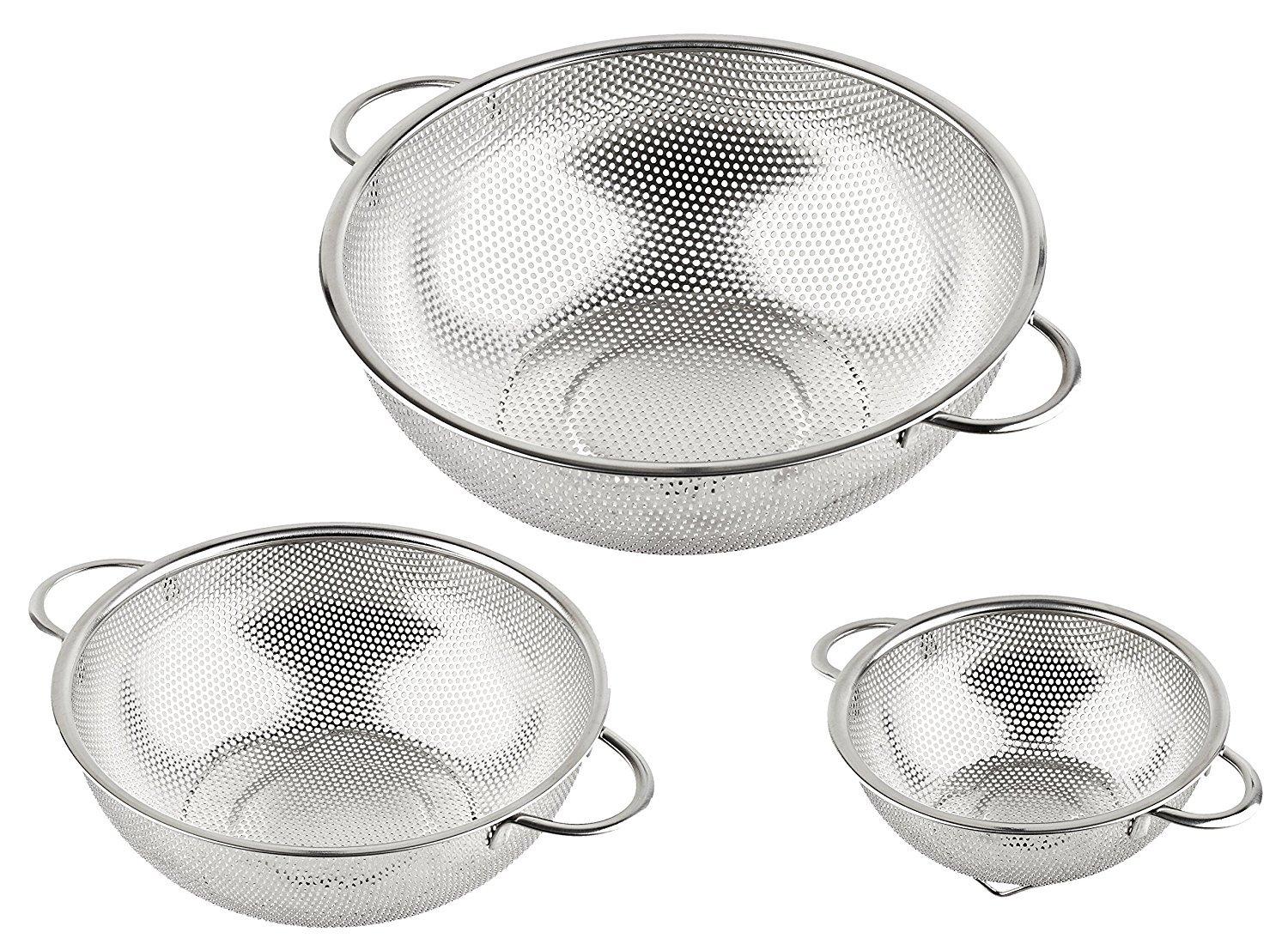 holm 3-Piece Stainless Steel Mesh Micro-Perforated Colander Set (1-Quart, 2.5-Qu