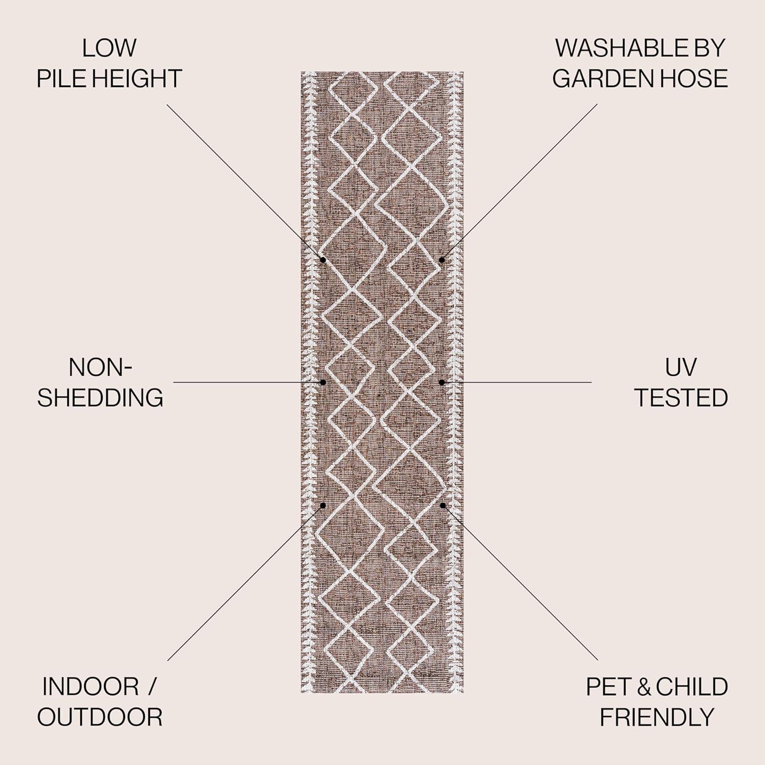 Ivory and Brown Diamond Trellis Indoor/Outdoor Rug