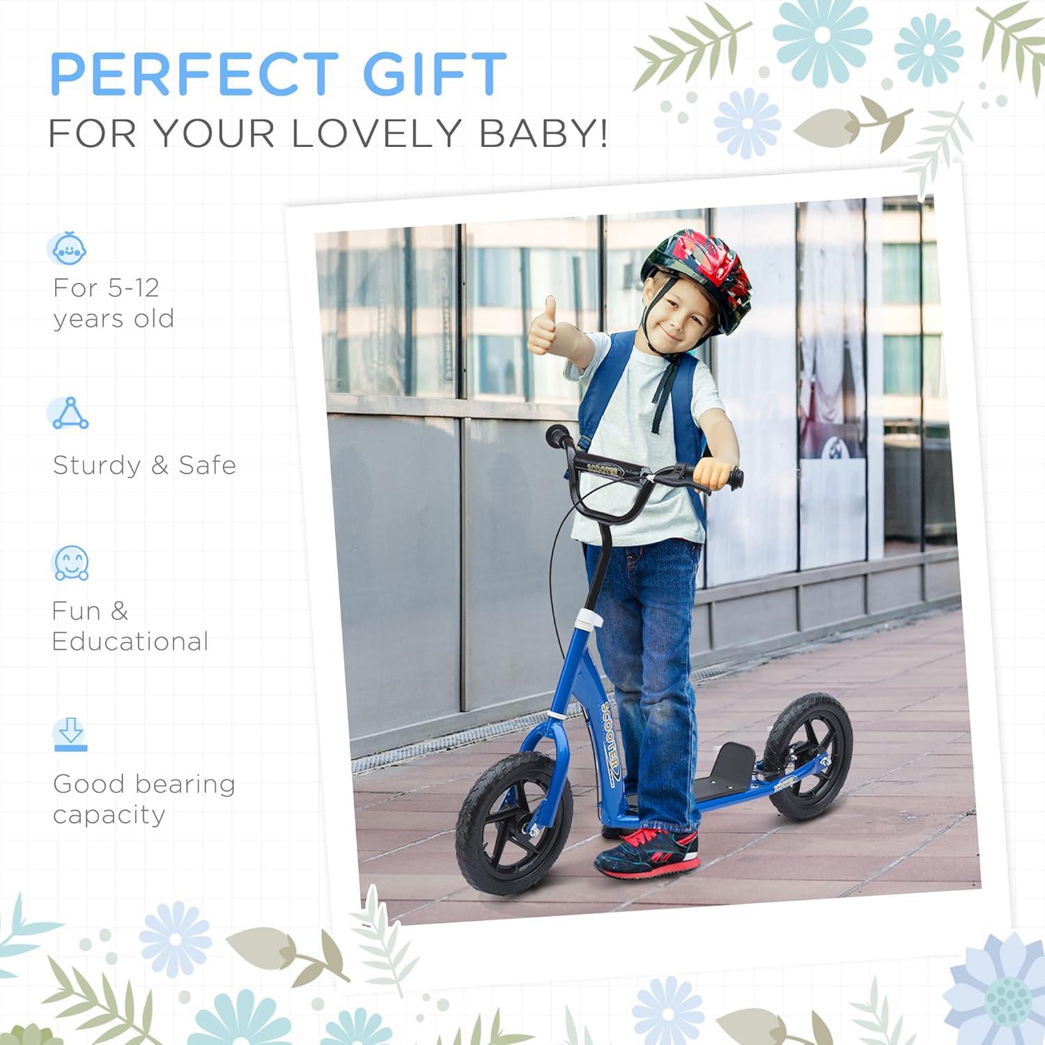 HomCom Kick Scooter for Kids 5-12 Years Old, Big Wheel Kids Scooter