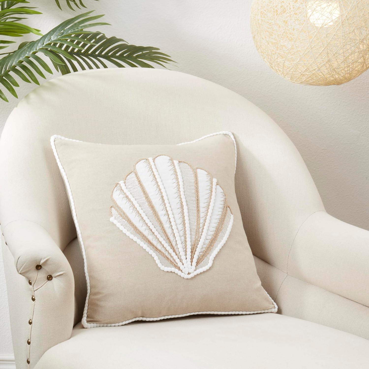 Saro Lifestyle Sandy Shore Seashell Throw Pillow Cover