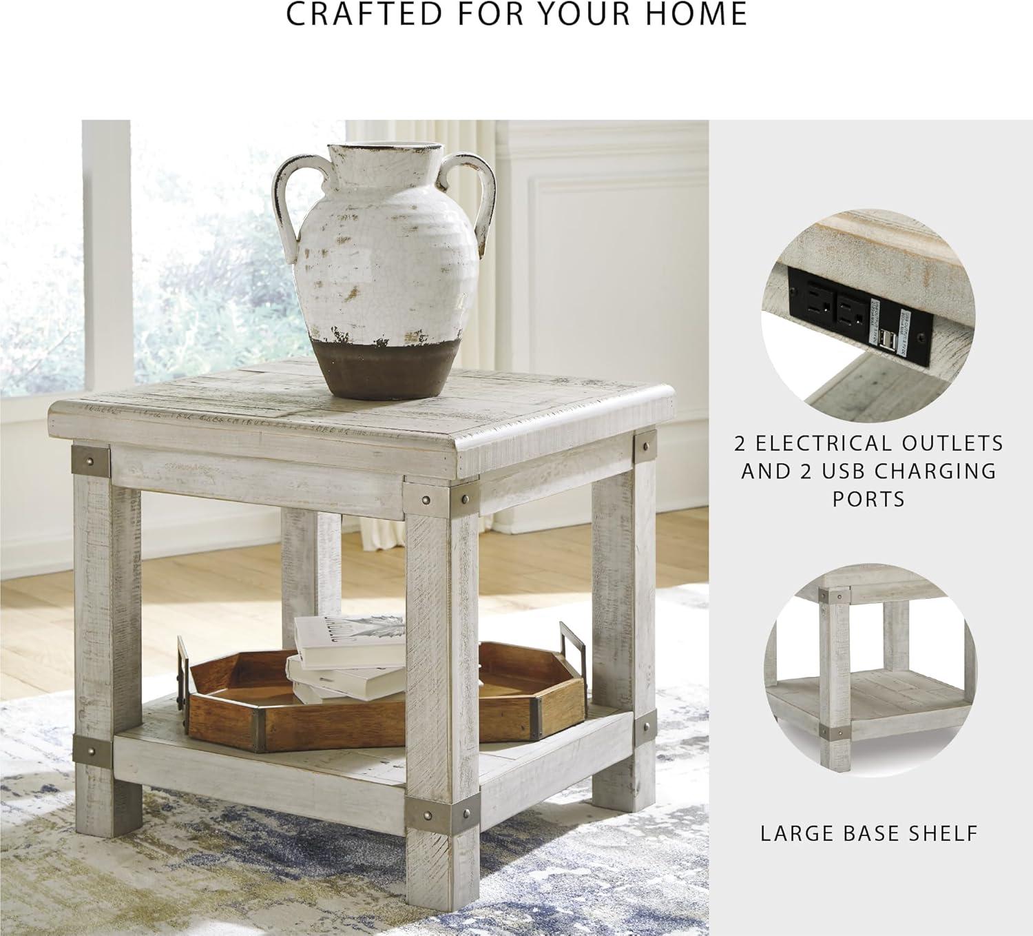 Carynhurst Rectangular End Table White - Signature Design by Ashley: Farmhouse Style, Distressed Finish, Storage Shelf