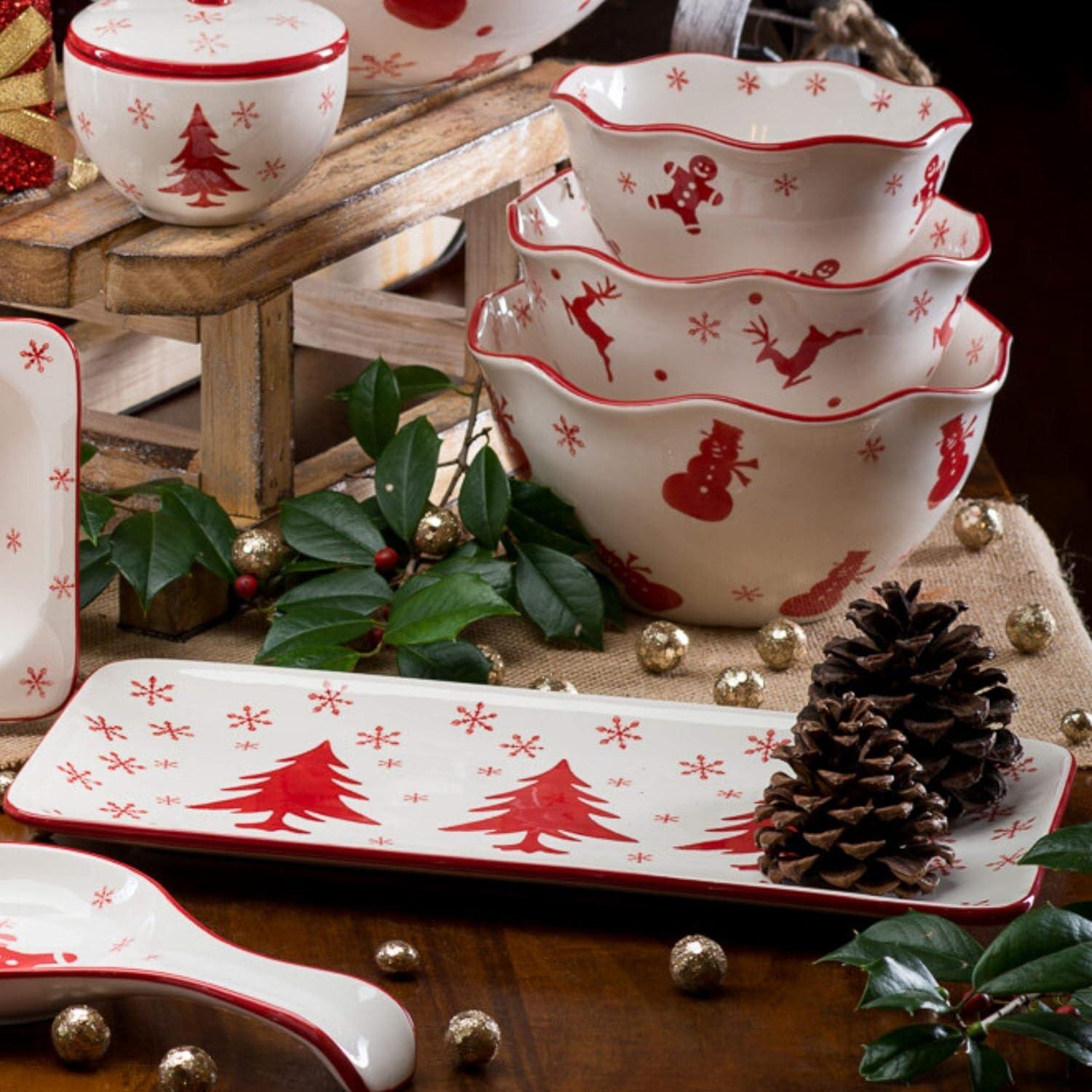 Winterfest Red and White Ceramic Rectangular Platter