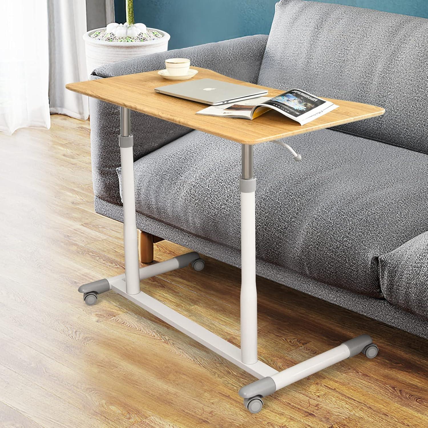 Goplus Height Adjustable Computer Desk Sit Stand Rolling Notebook Table Natural