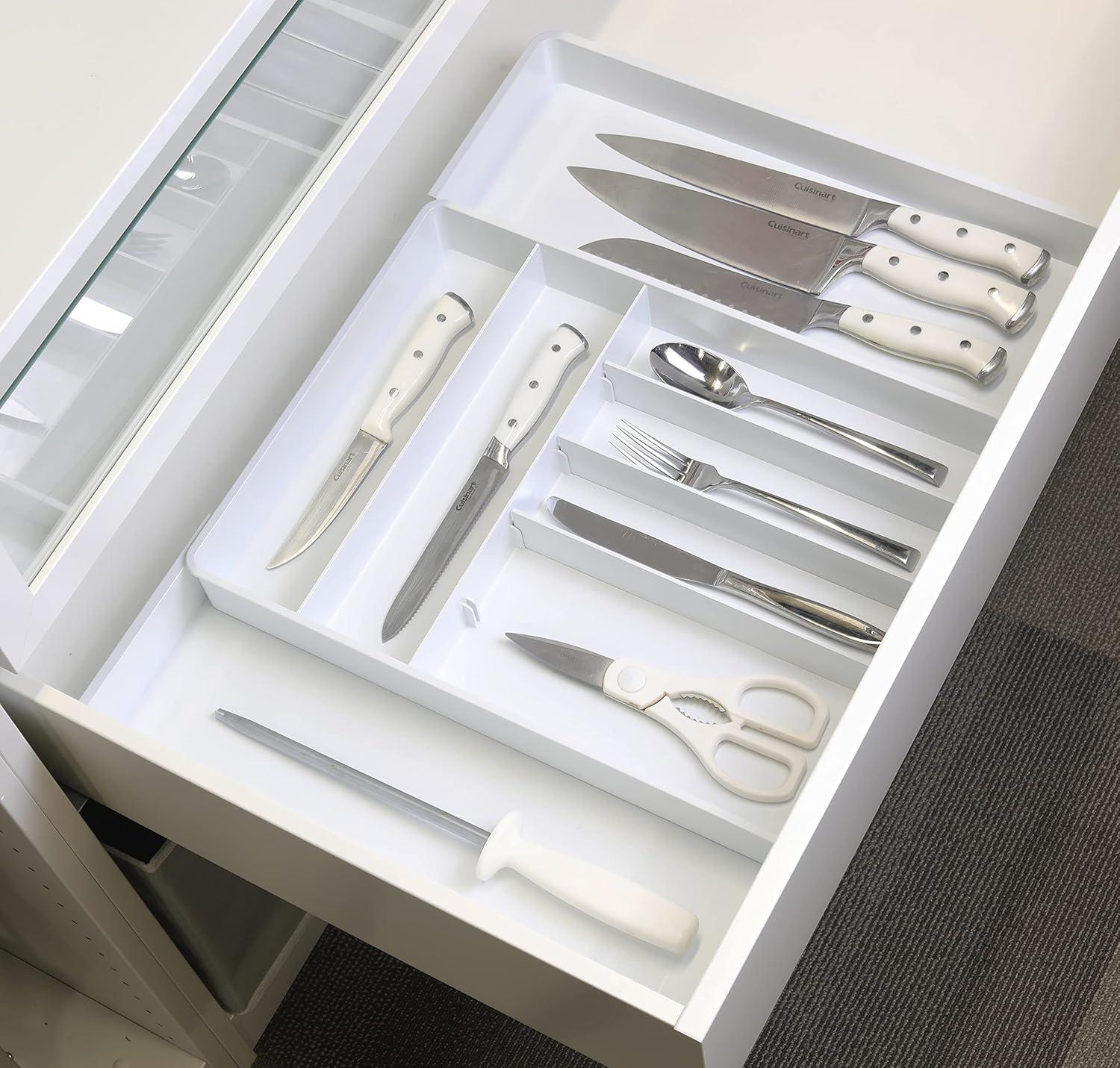 Simple Houseware Expandable Cutlery Drawer Tray and Flatware Utensil Organizers for Kitchen, White