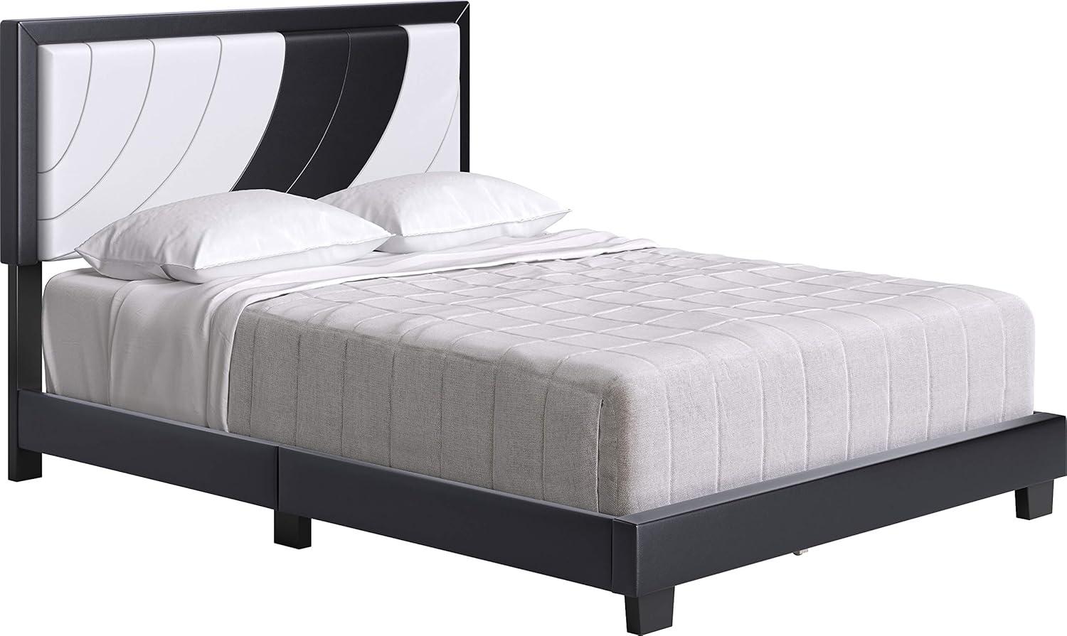 Nautical Wave Queen Platform Bed in White & Black Faux Leather