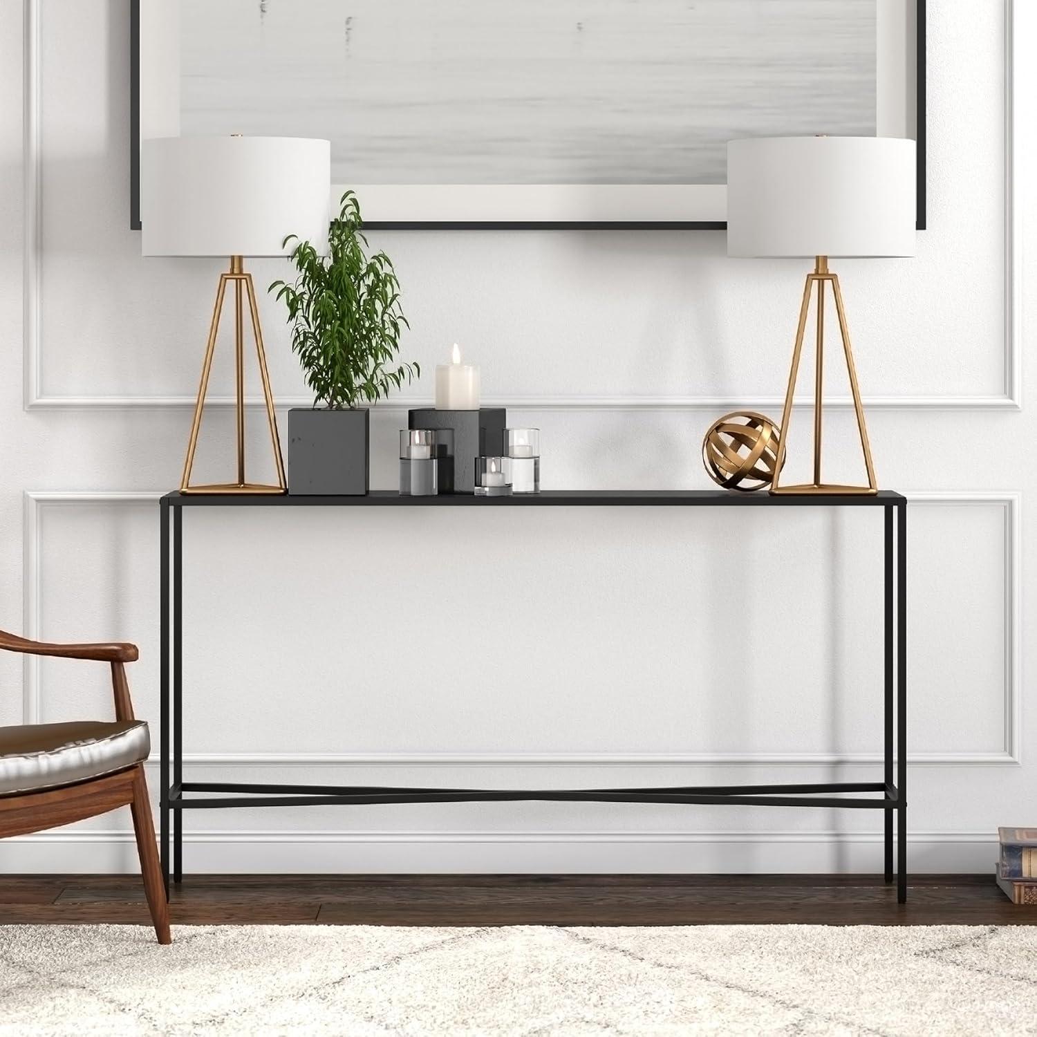 Evelyn&Zoe Henley 55" Wide Rectangular Console Table with Metal Top, Blackened Bronze