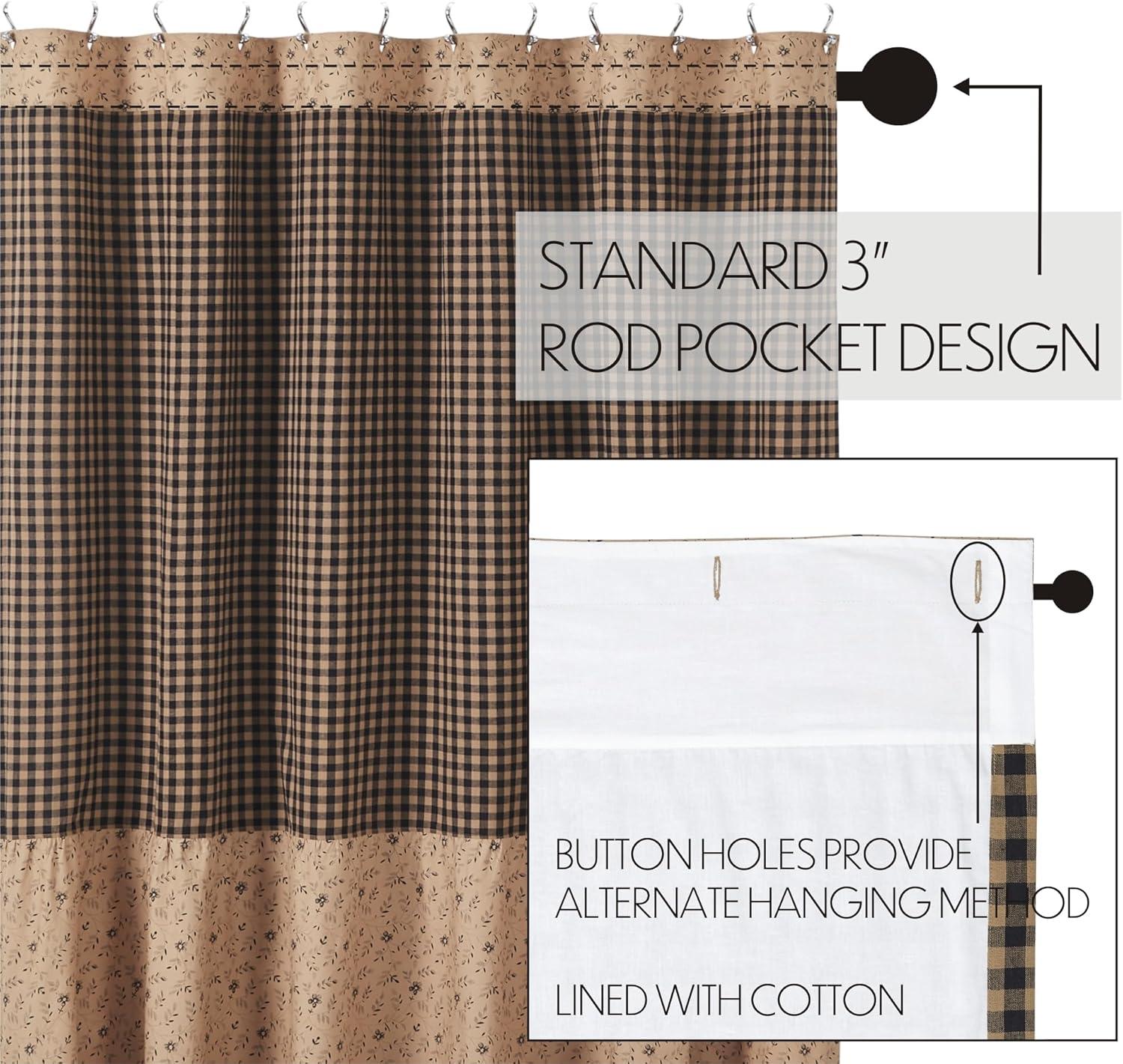 Tan and Black Ruffled Patchwork Fabric Shower Curtain