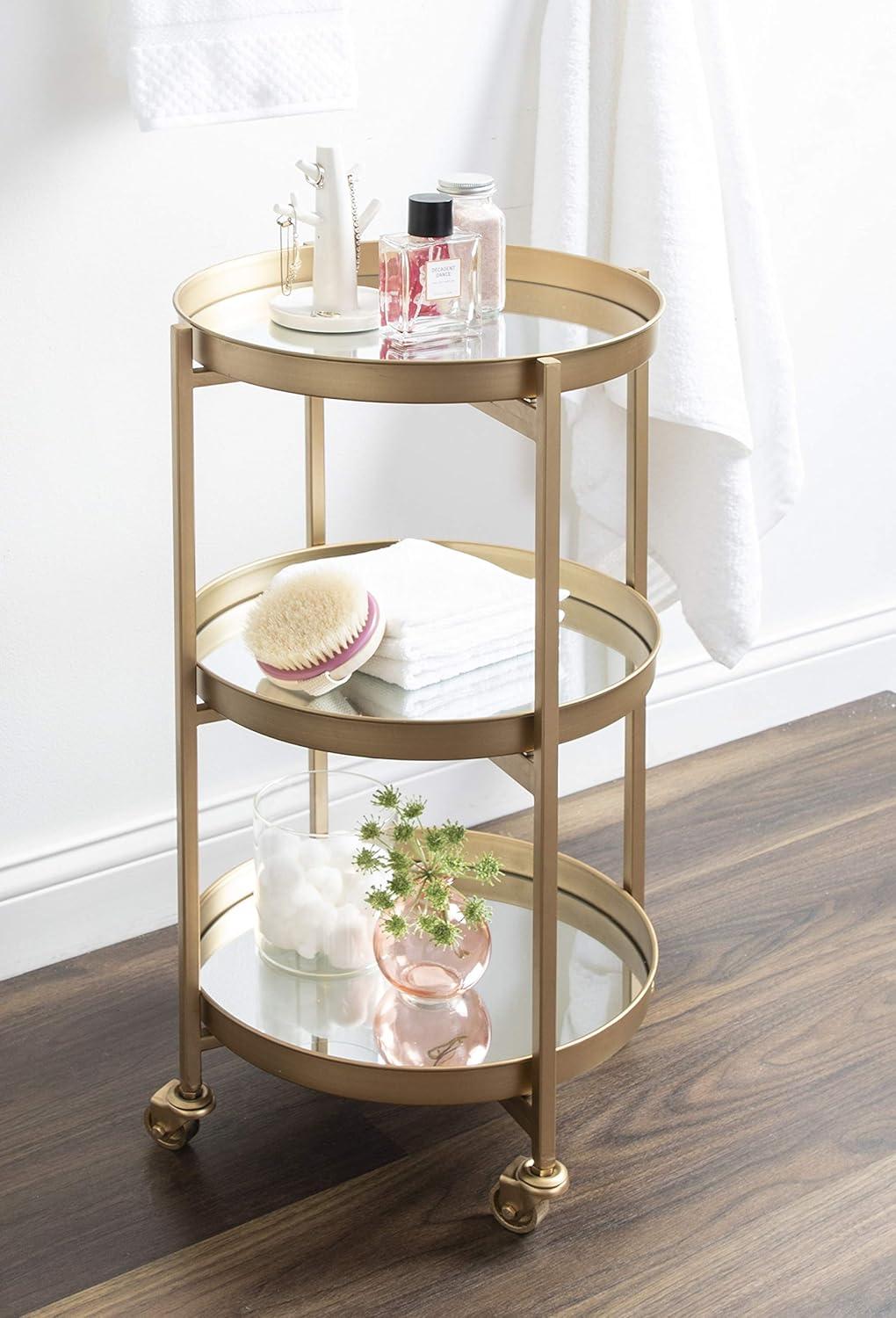 Kate and Laurel Celia Round Metal Bar Cart, 14x14x28, Gold