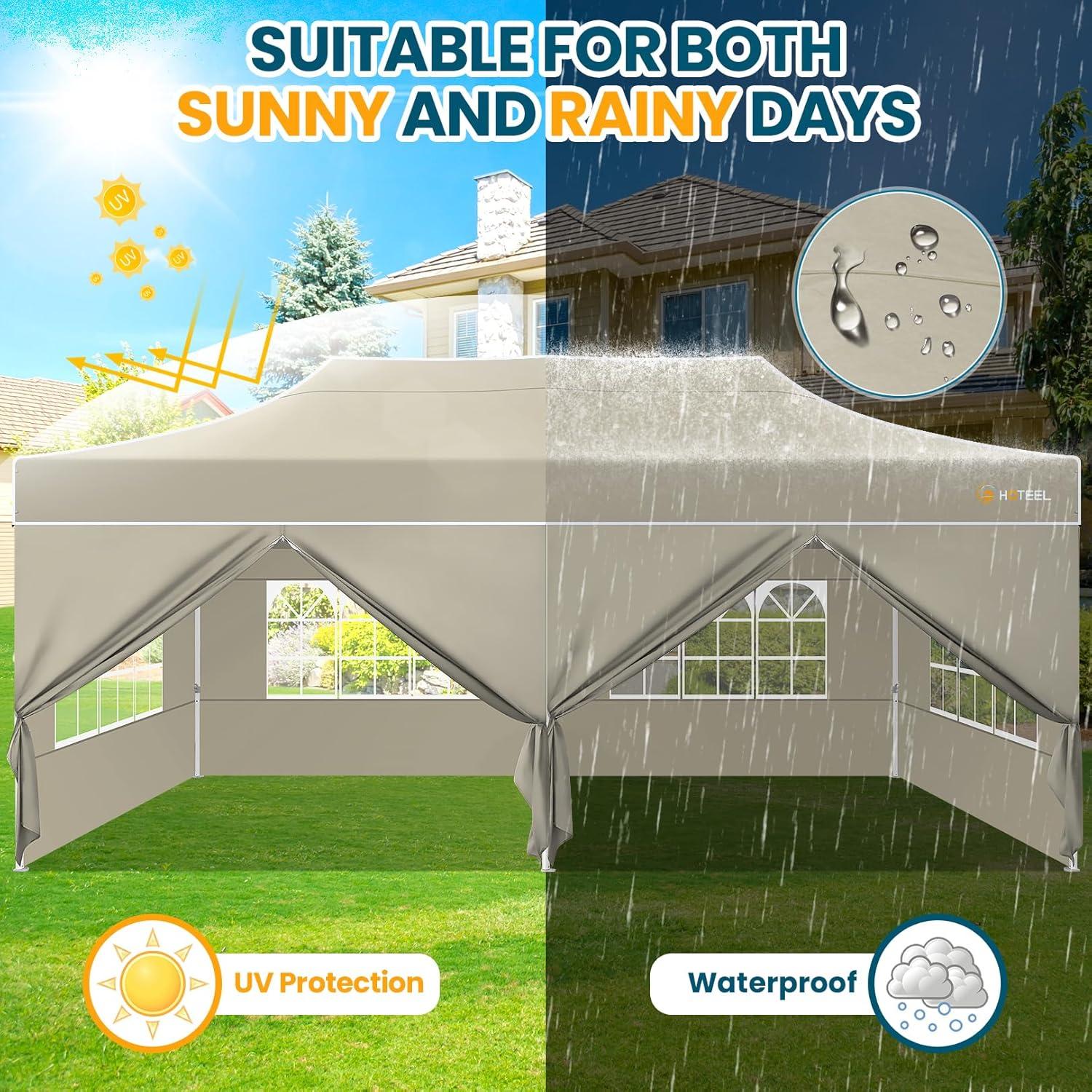 HOTEEL 10'Wx20'D Heavy Duty Pop up Canopy Tent with 6 sidewalls Easy Up Commercial Outdoor