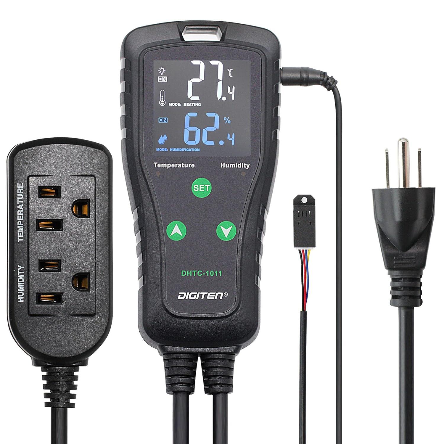 DIGITEN DHTC-1011 Temperature and Humidity Controller Outlet Plug in Thermostat Humidistat Reptile Humidity Controller Greenhouse Thermostat Heating Cooling Humidifier Dehumidifier